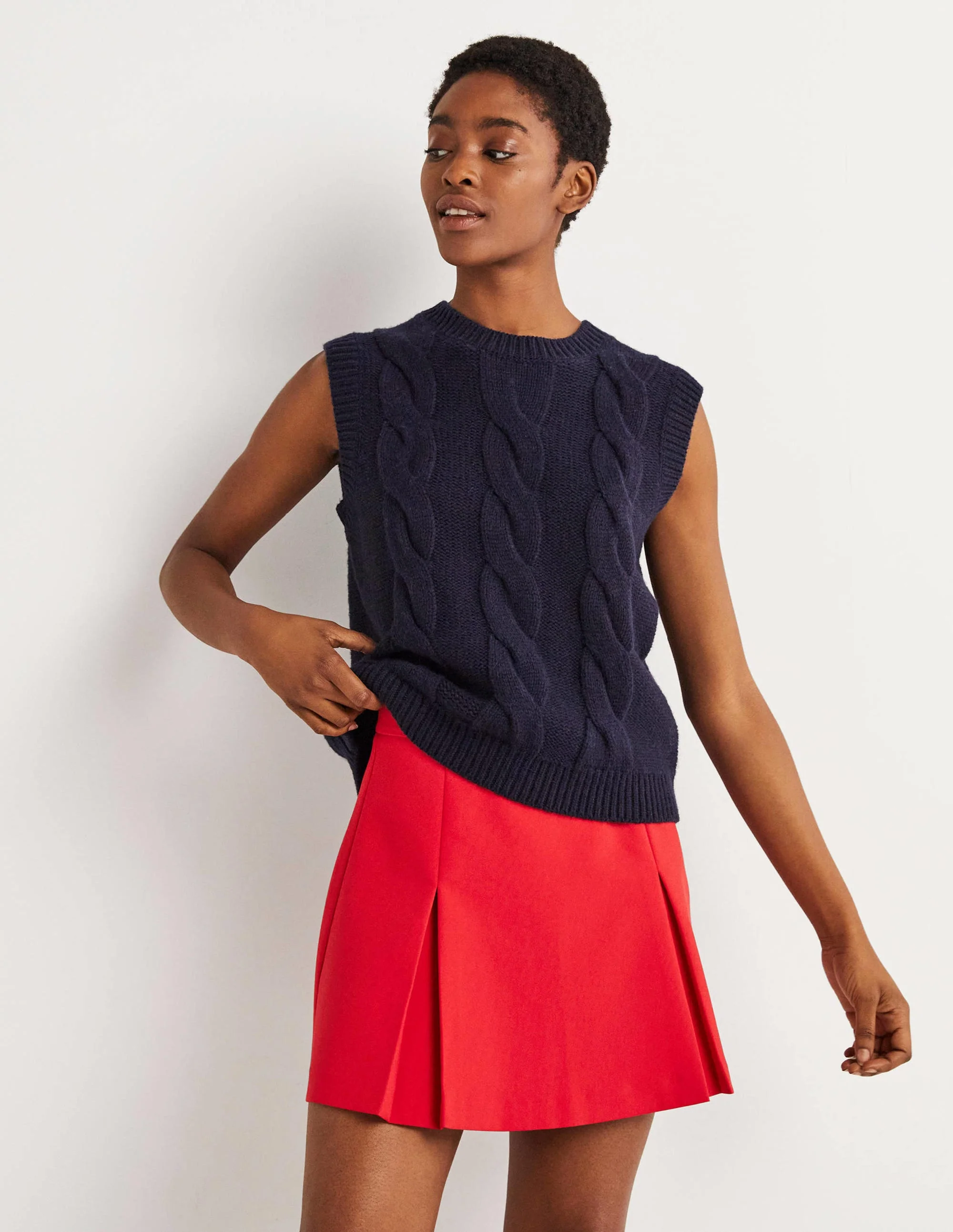 Pleated A-line Mini Skirt-Red