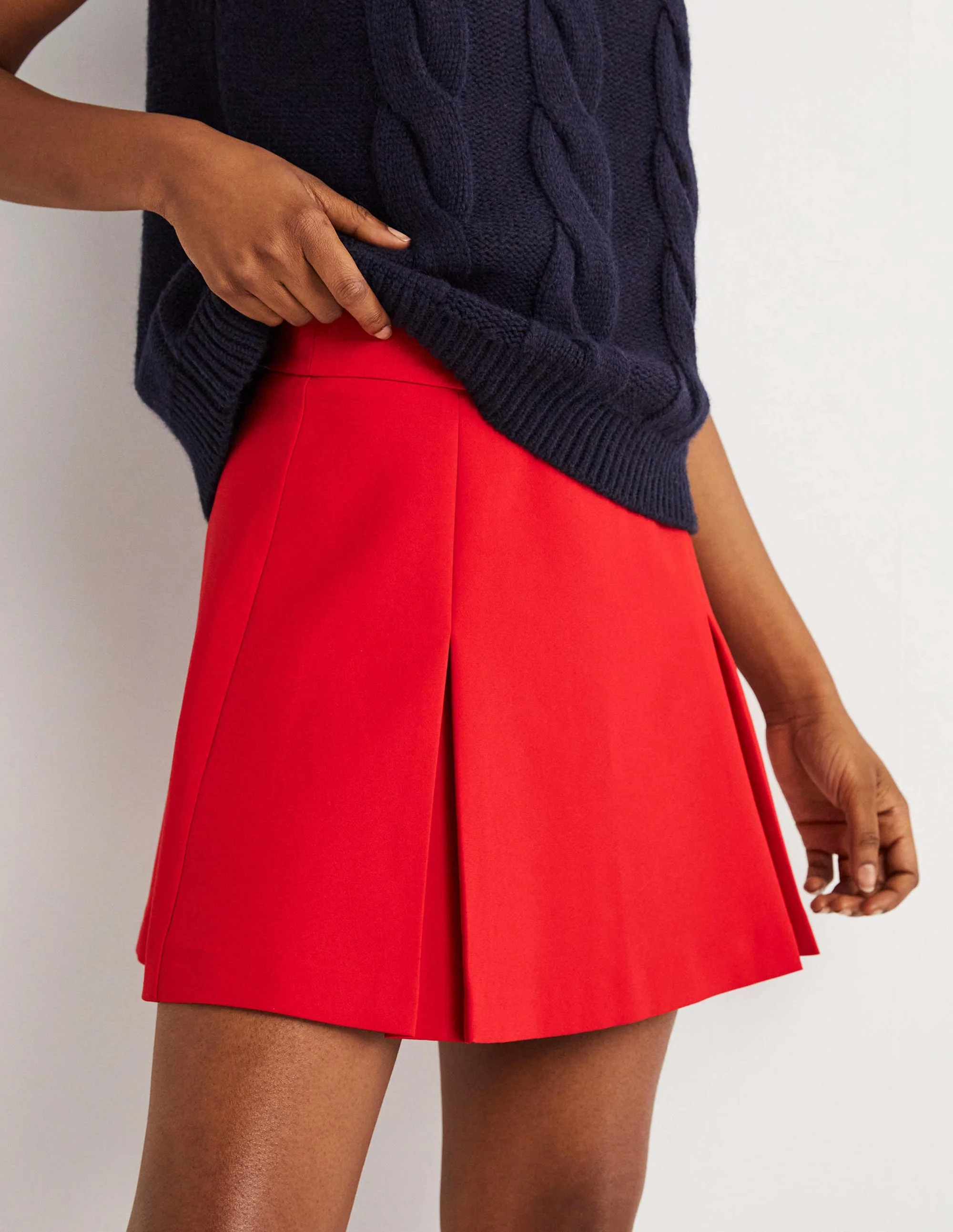 Pleated A-line Mini Skirt-Red - Image 4
