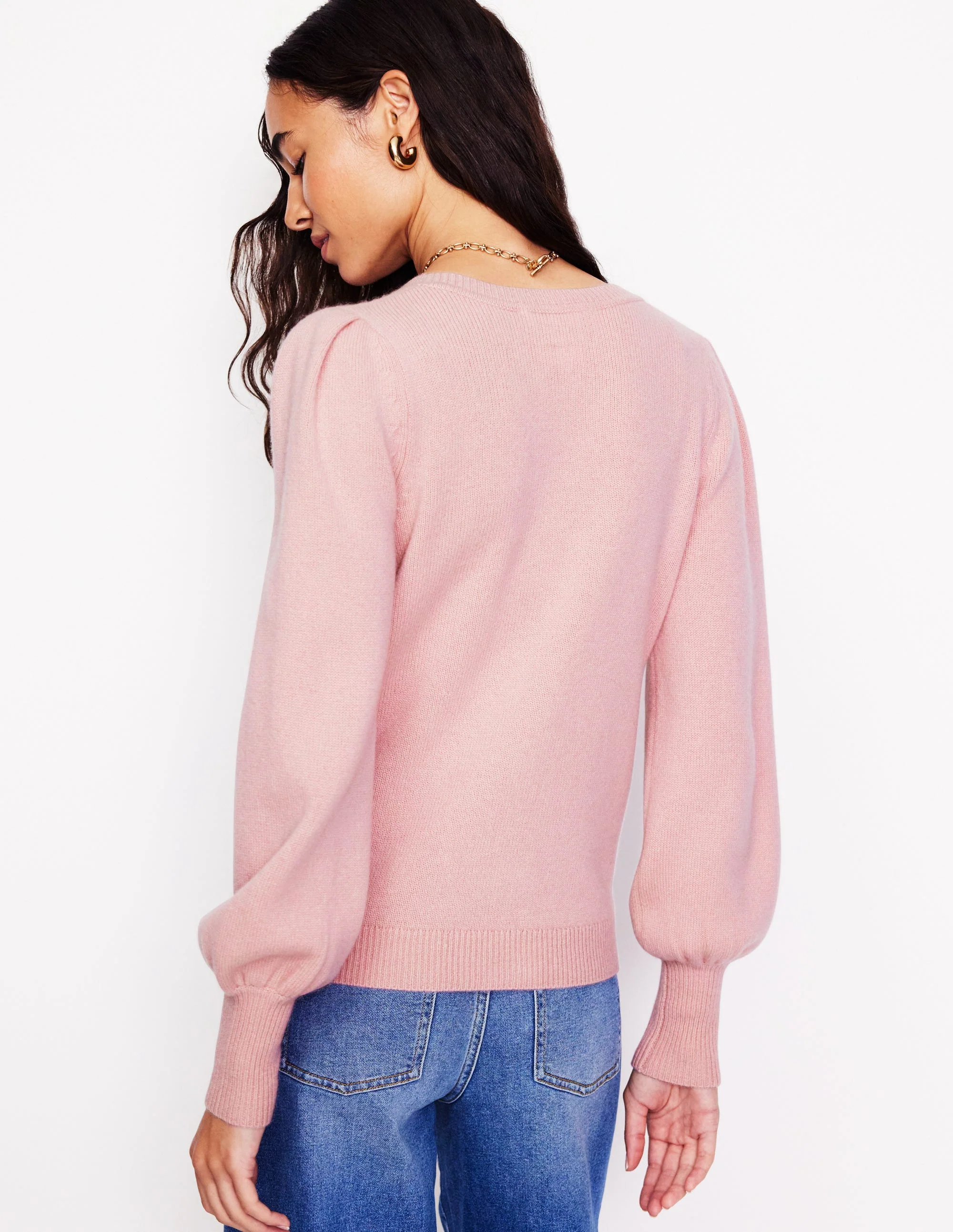 Pleated Cashmere Cardigan-Blush Pink - Image 3