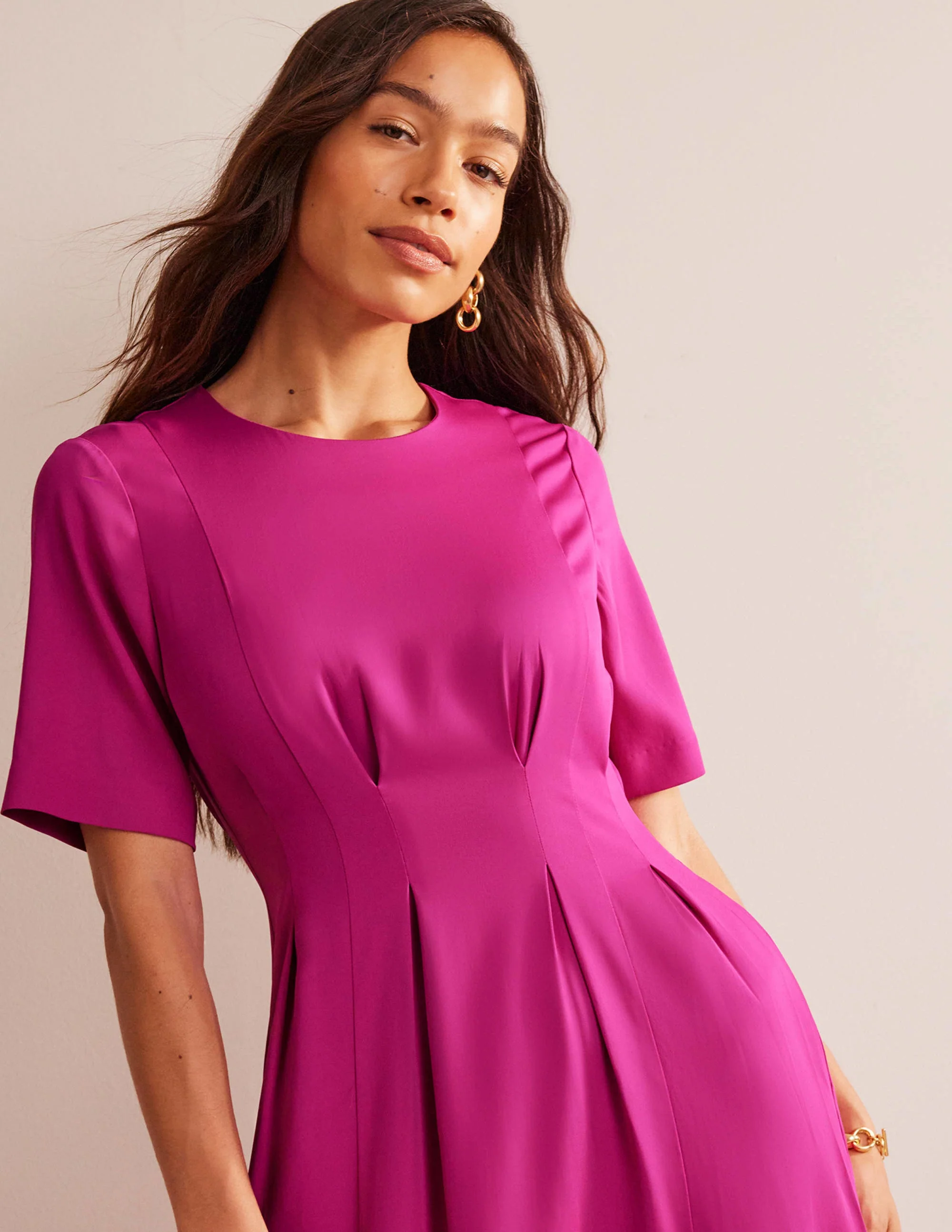 Pleated Midi Dress-Magenta - Image 2