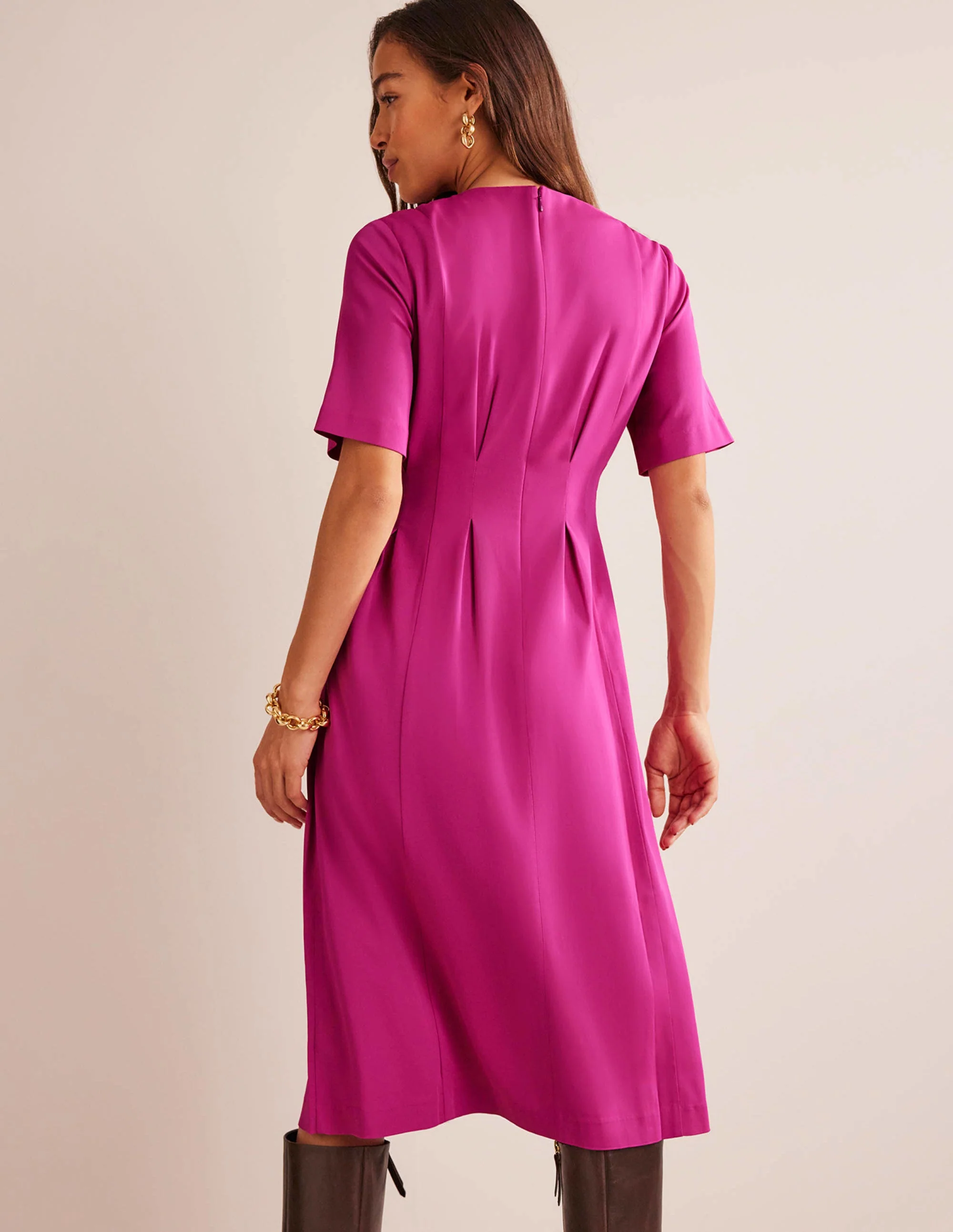 Pleated Midi Dress-Magenta - Image 3