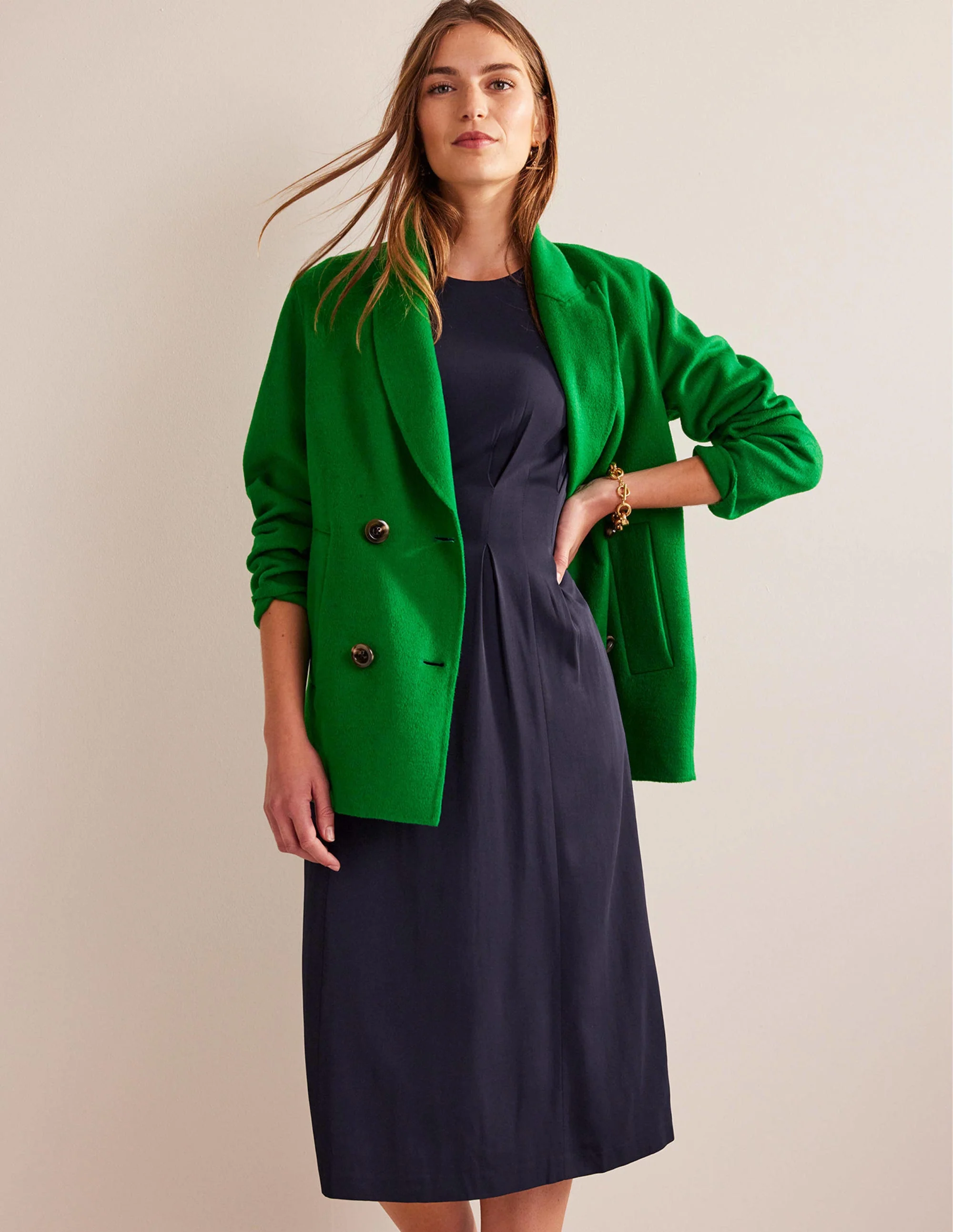 Pleated Midi Dress-Navy - Image 4
