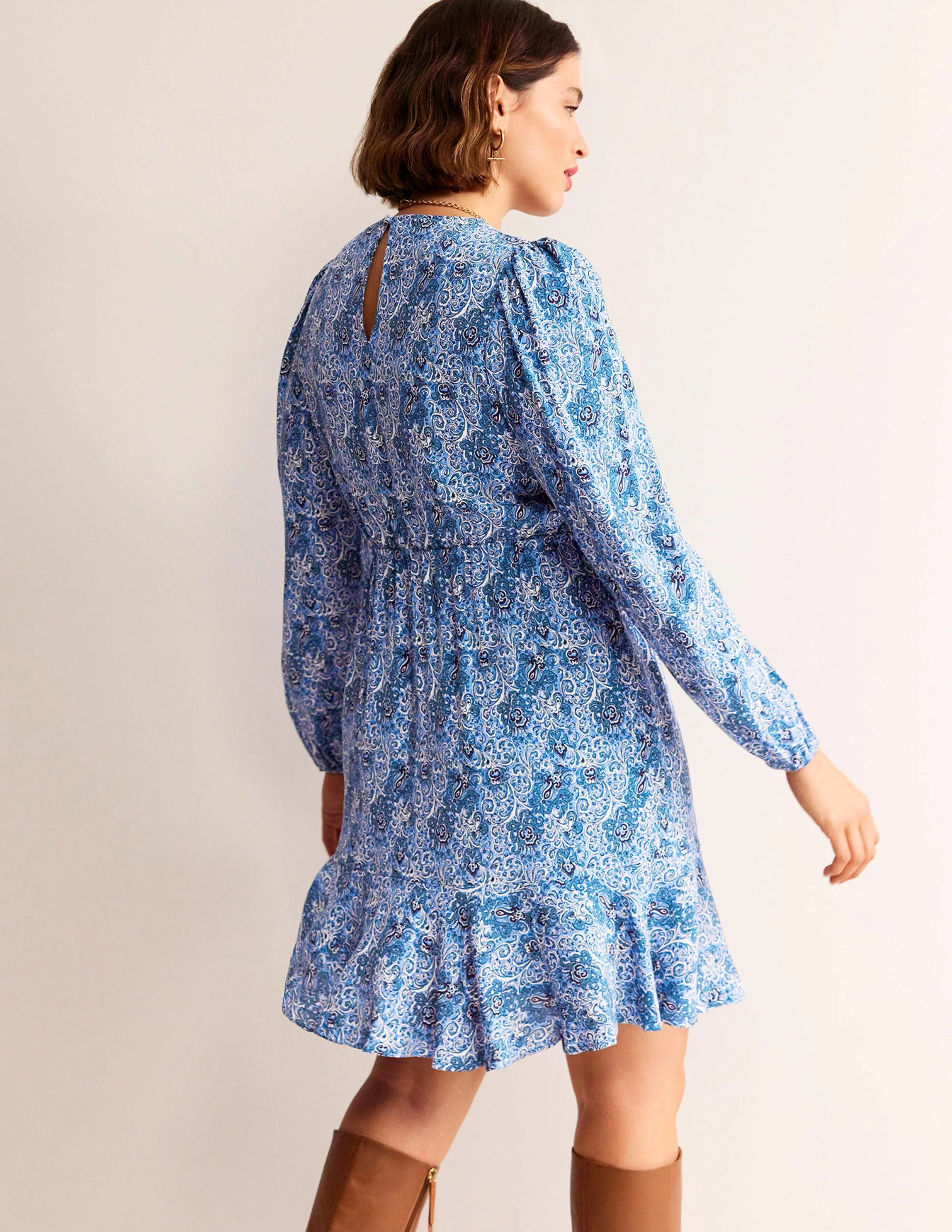 Pleated Peplum Mini Dress-Teal, Botanic Terrace - Image 7