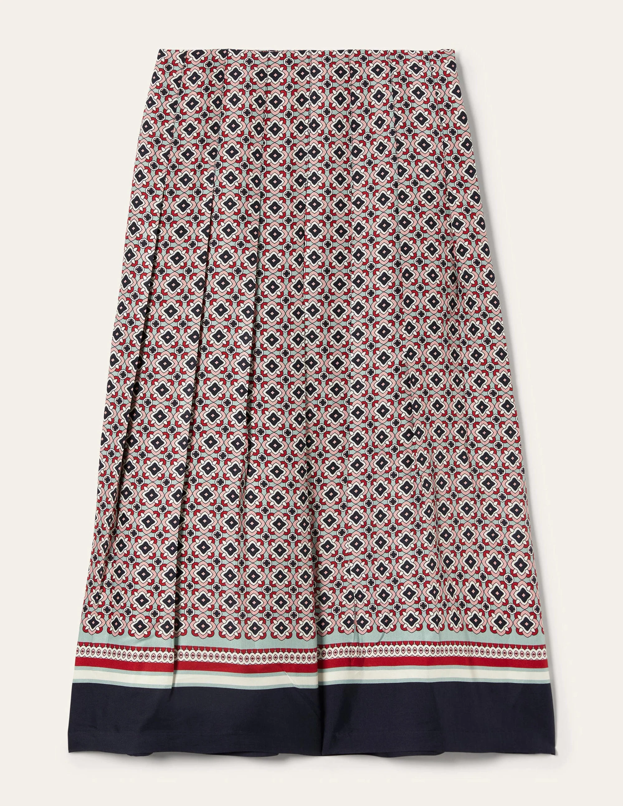 Pleated Printed Midi Skirt-Almond Pink, French Navy Geo - Image 9