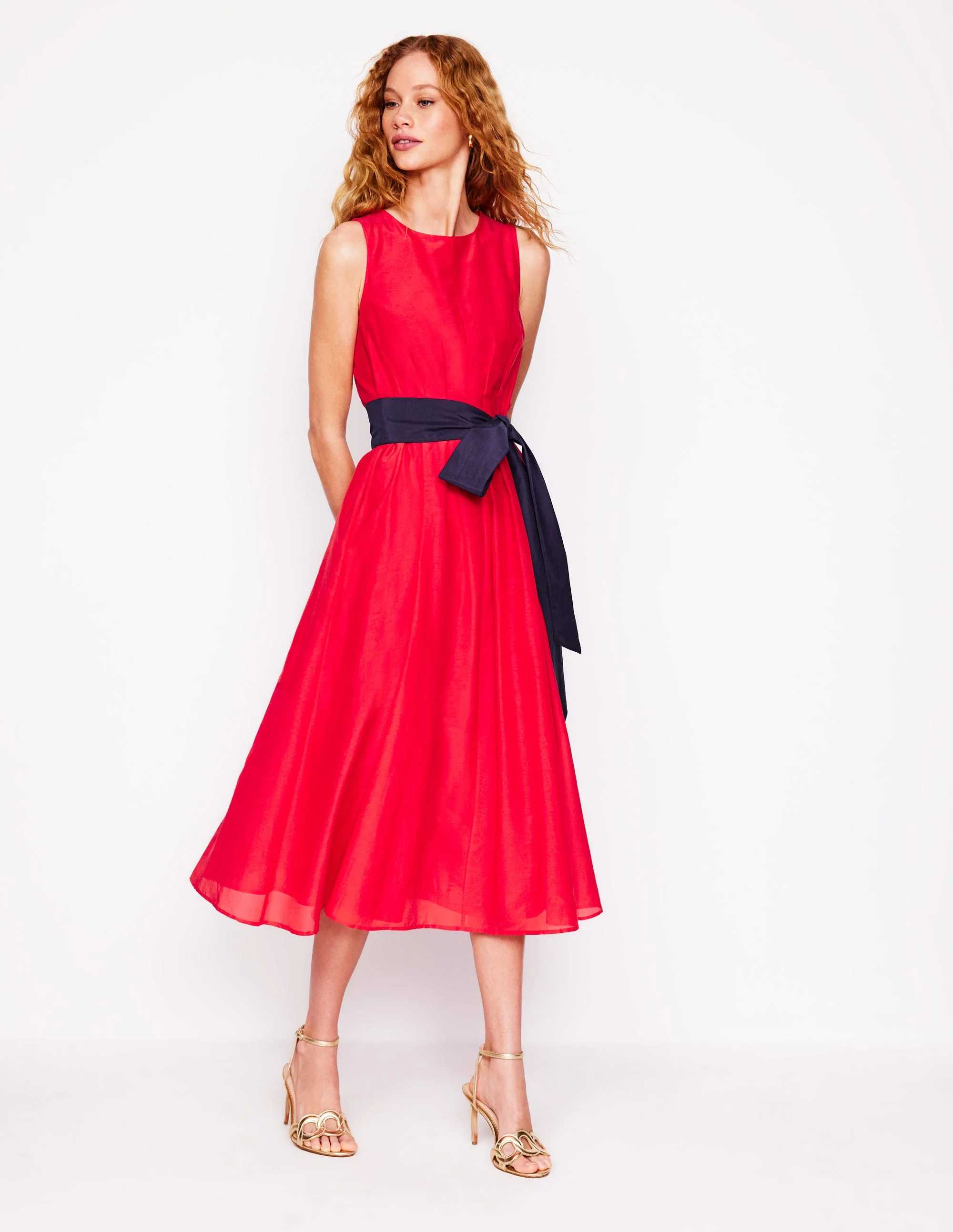 Pleated Sleeveless Dress-Poppy Red - Image 5