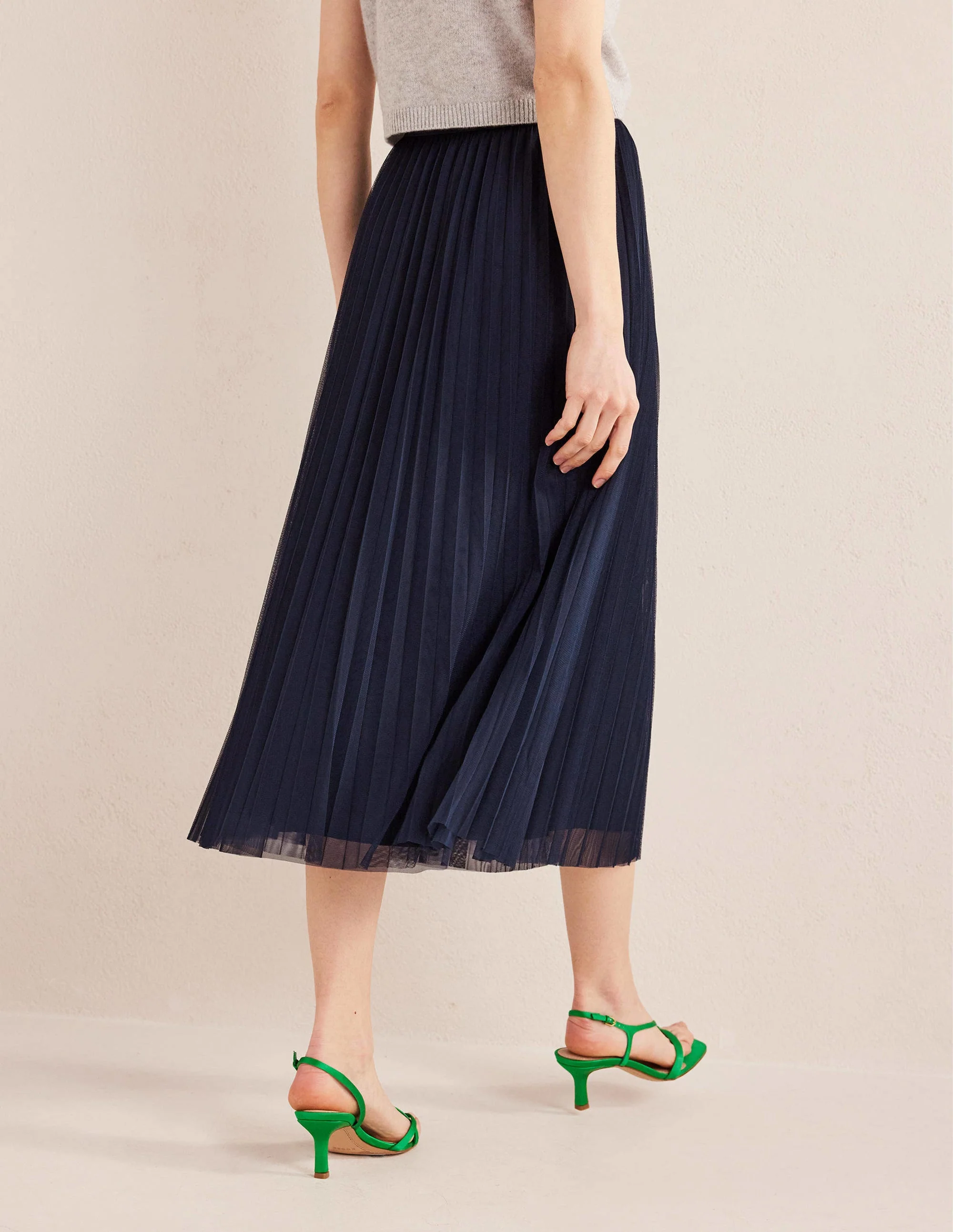 Pleated Tulle Skirt-Navy - Image 3