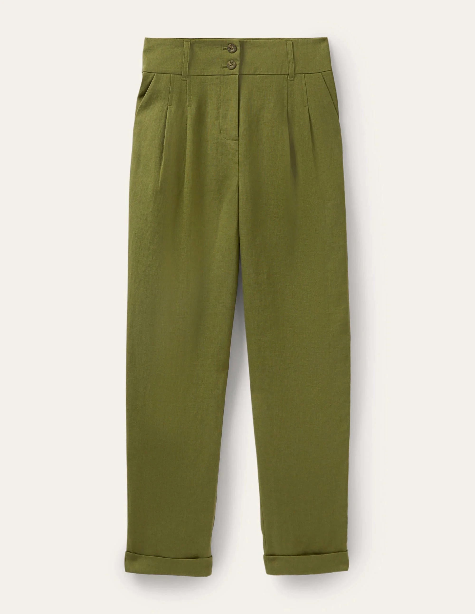 Pleated Turn Up Linen Pants-Pea Green - Image 5
