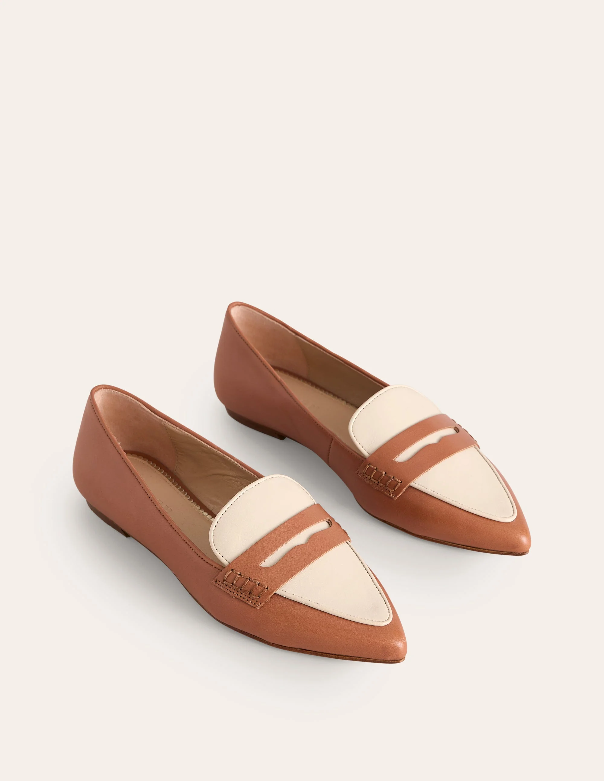 Pointed Loafers-Tan/Ecru - Image 3