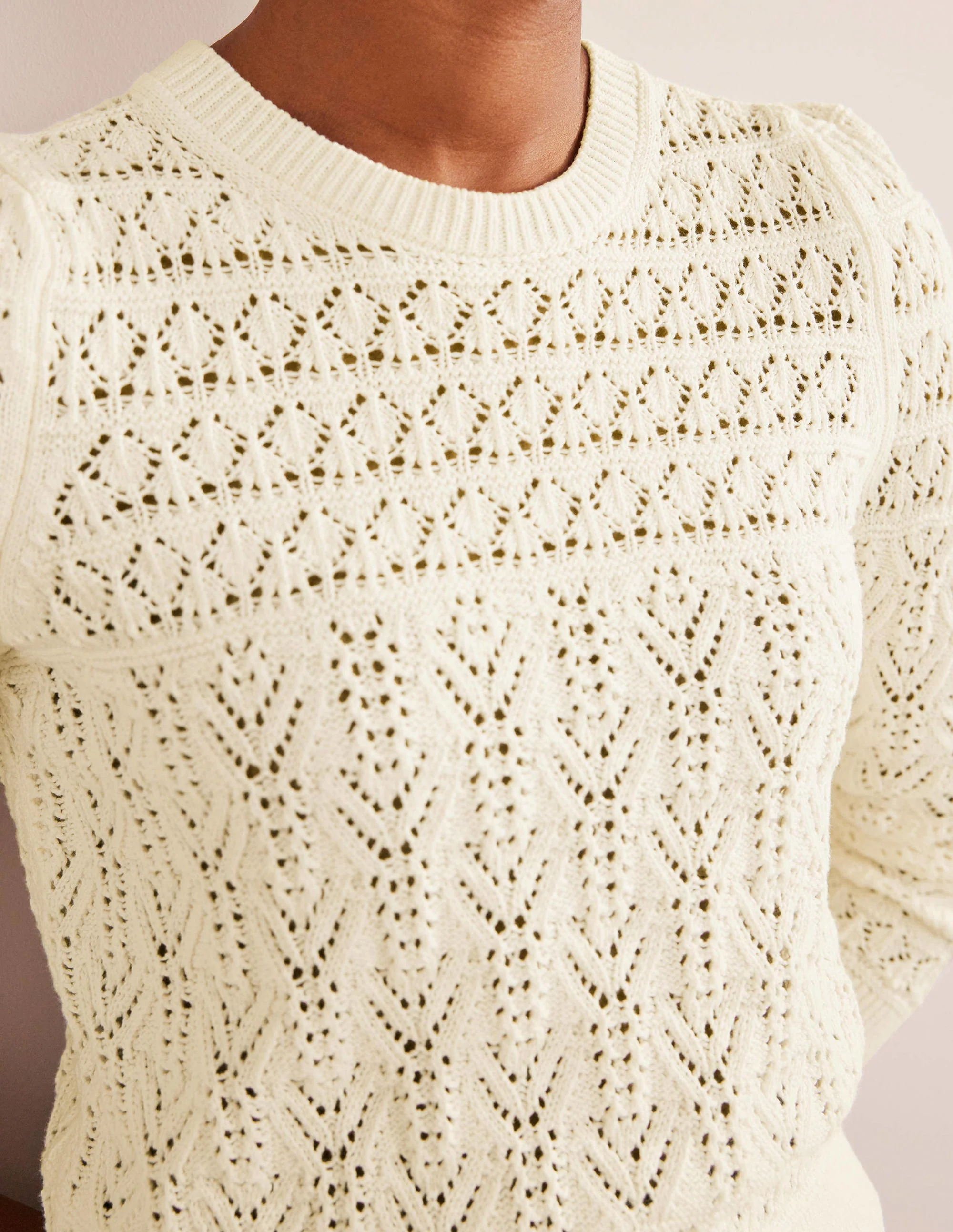 Pointelle Cotton Sweater-Warm Ivory - Image 2