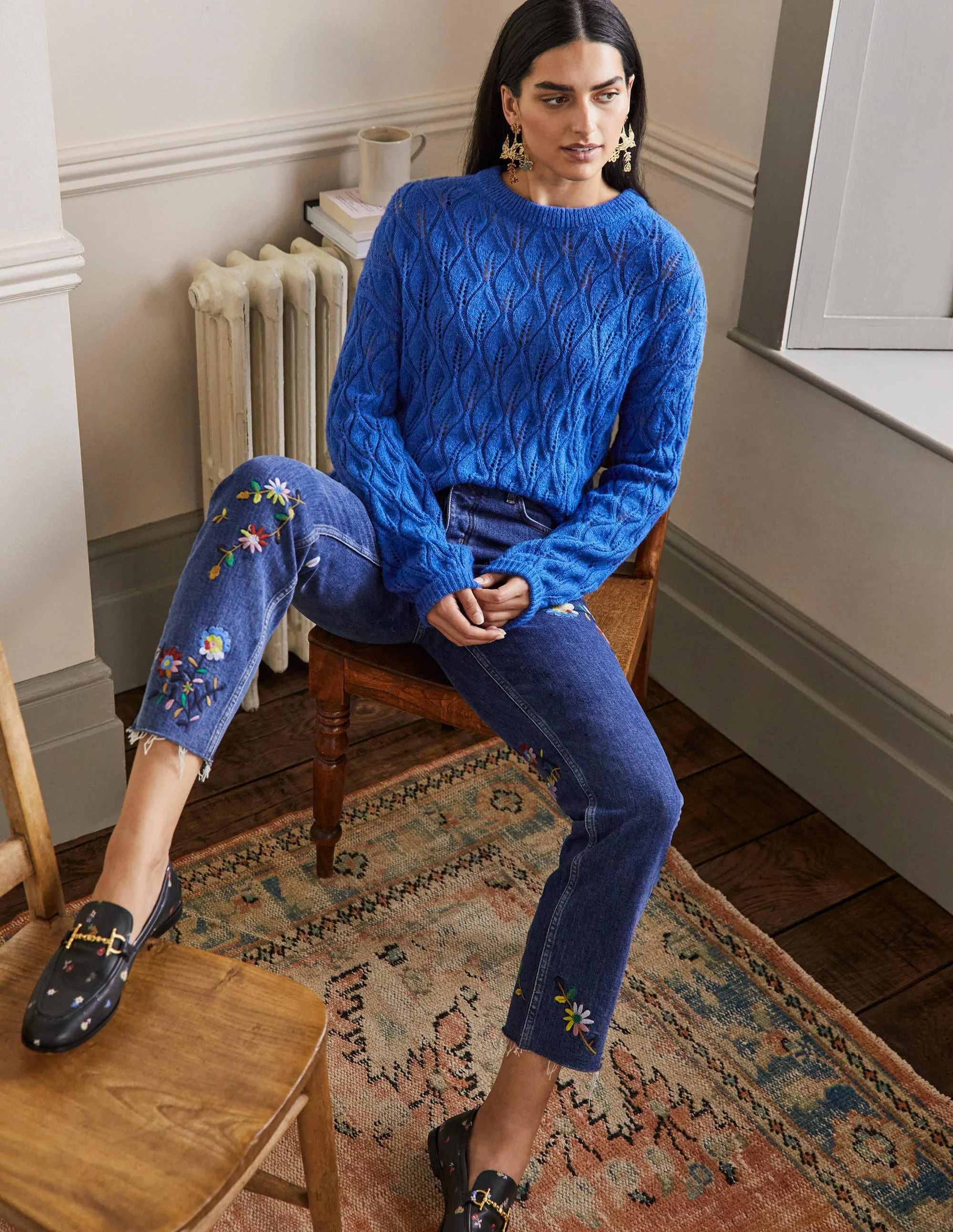 Pointelle Fluffy Sweater-Cobalt - Image 4