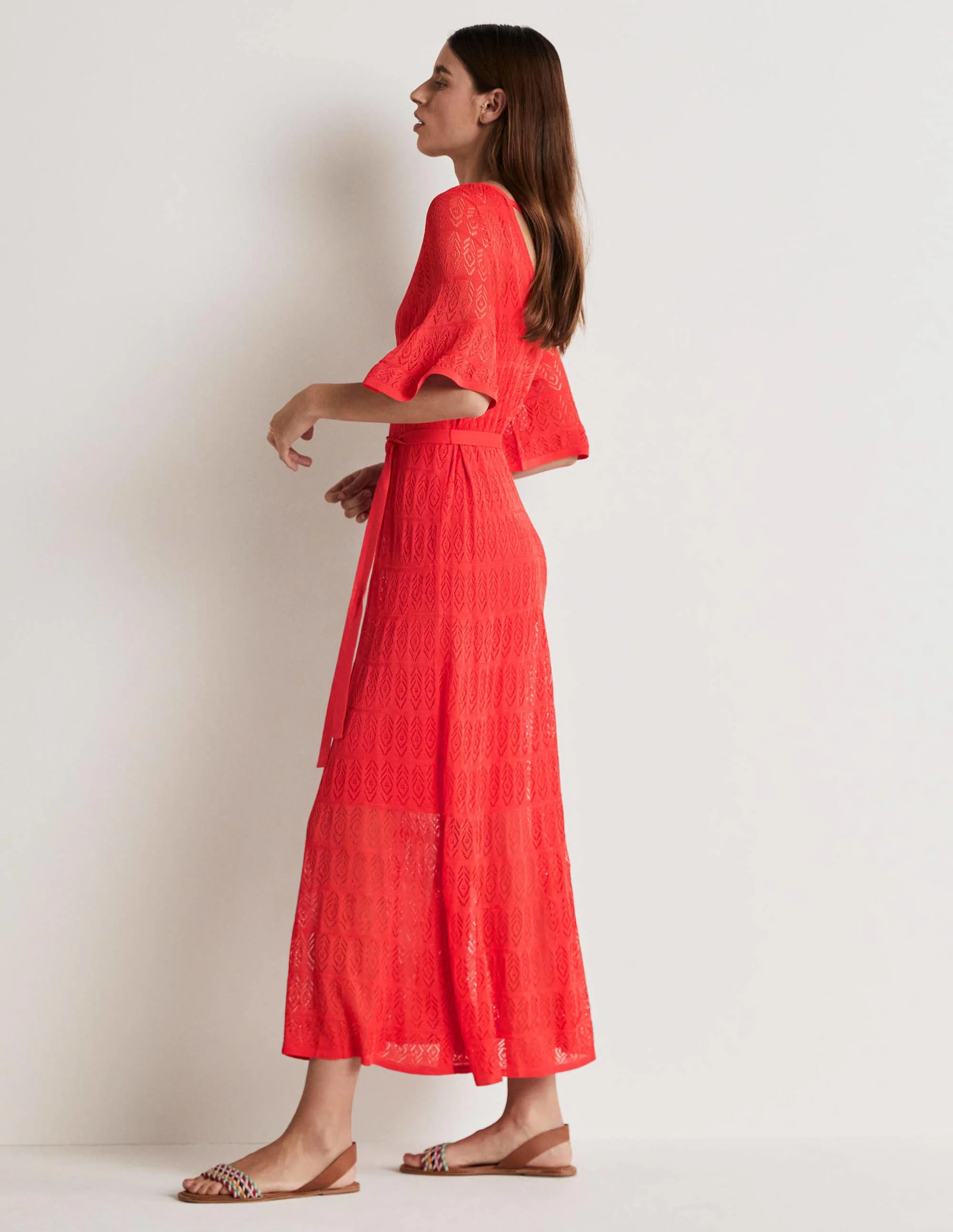 Pointelle Knitted Midi Dress-Aurora Red - Image 3