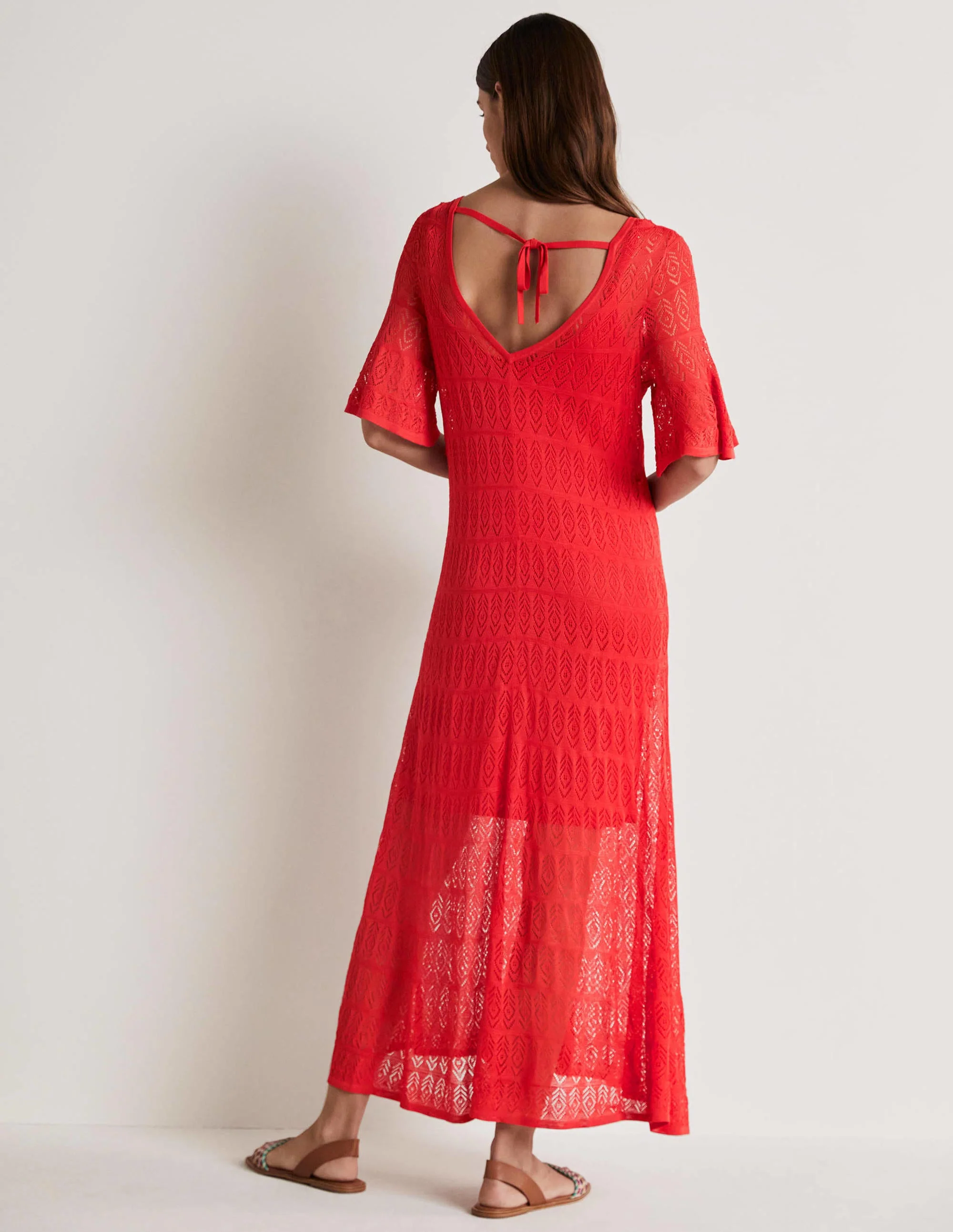Pointelle Knitted Midi Dress-Aurora Red - Image 4