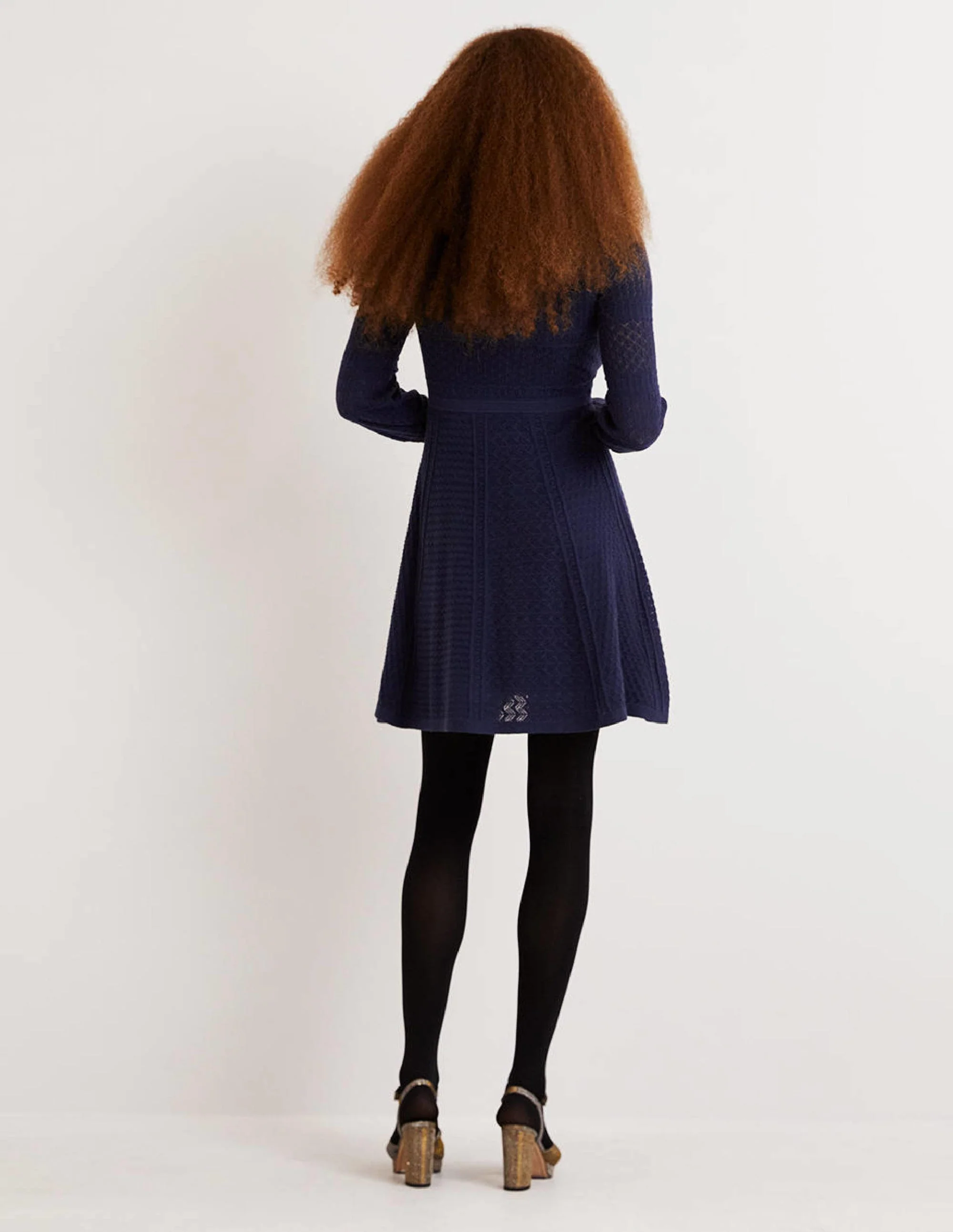 Pointelle Knitted Mini Dress-Night Blue - Image 3