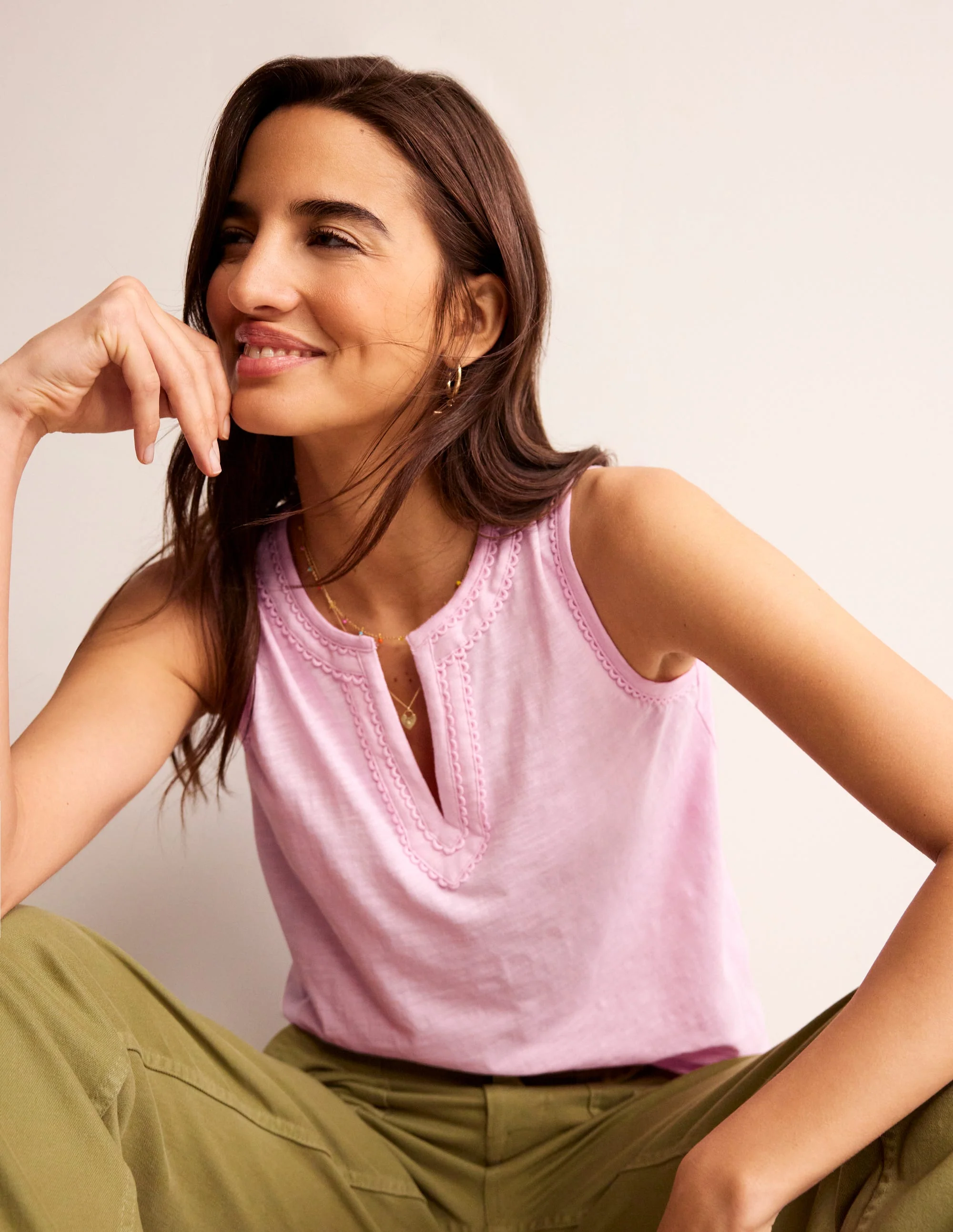 Pom Trim Detail Tank Top-Sweet Lilac - Image 4