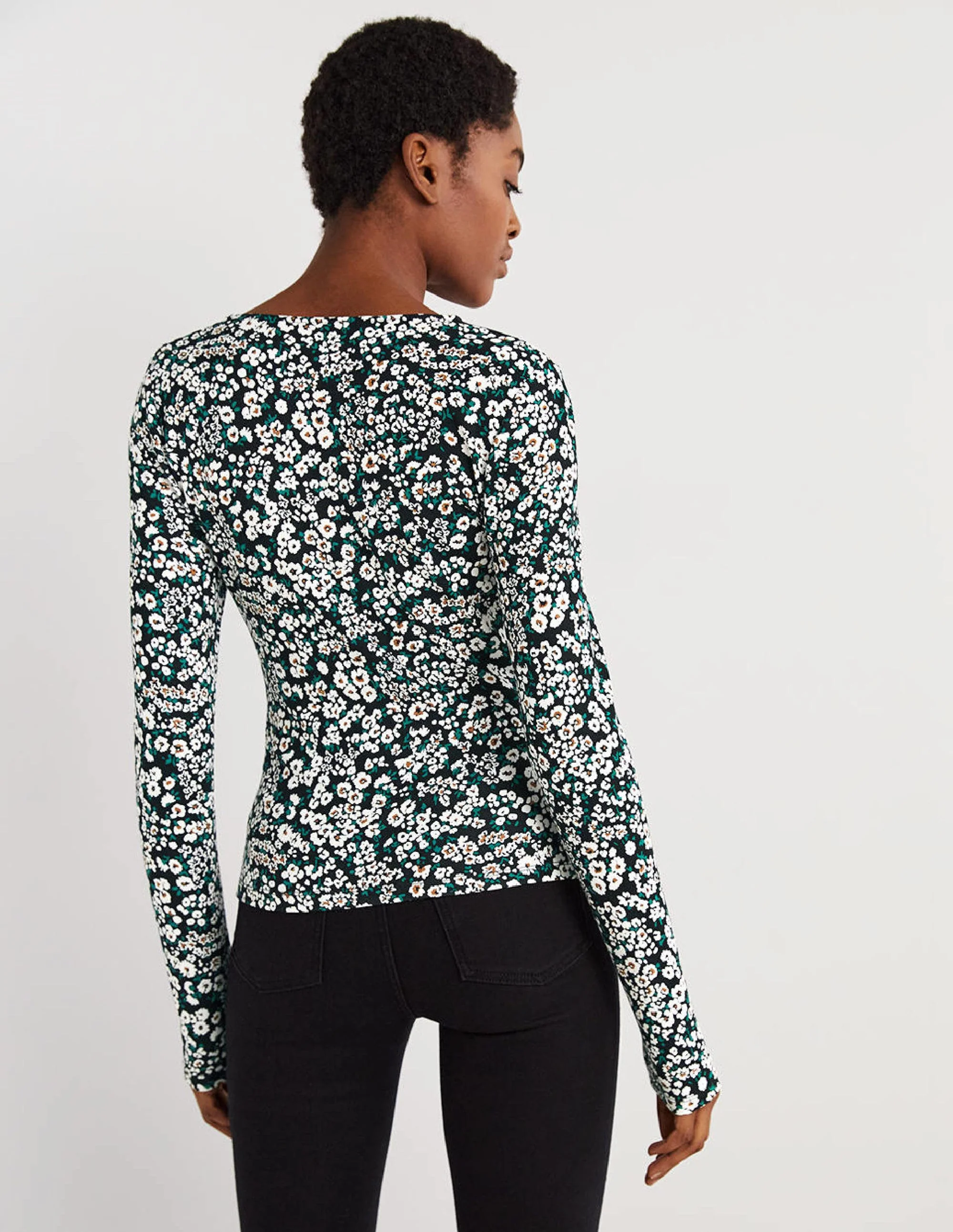 Ponte Twist Front Jersey Top-Black, Heart Bloom - Image 3