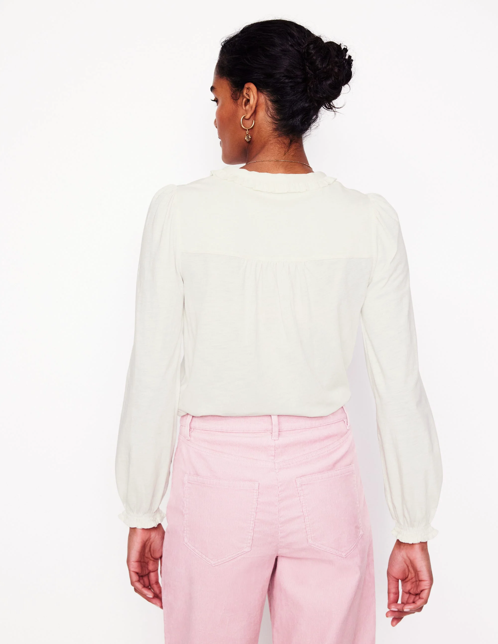 Poppy Ruffled Henley Top-Ivory - Image 3