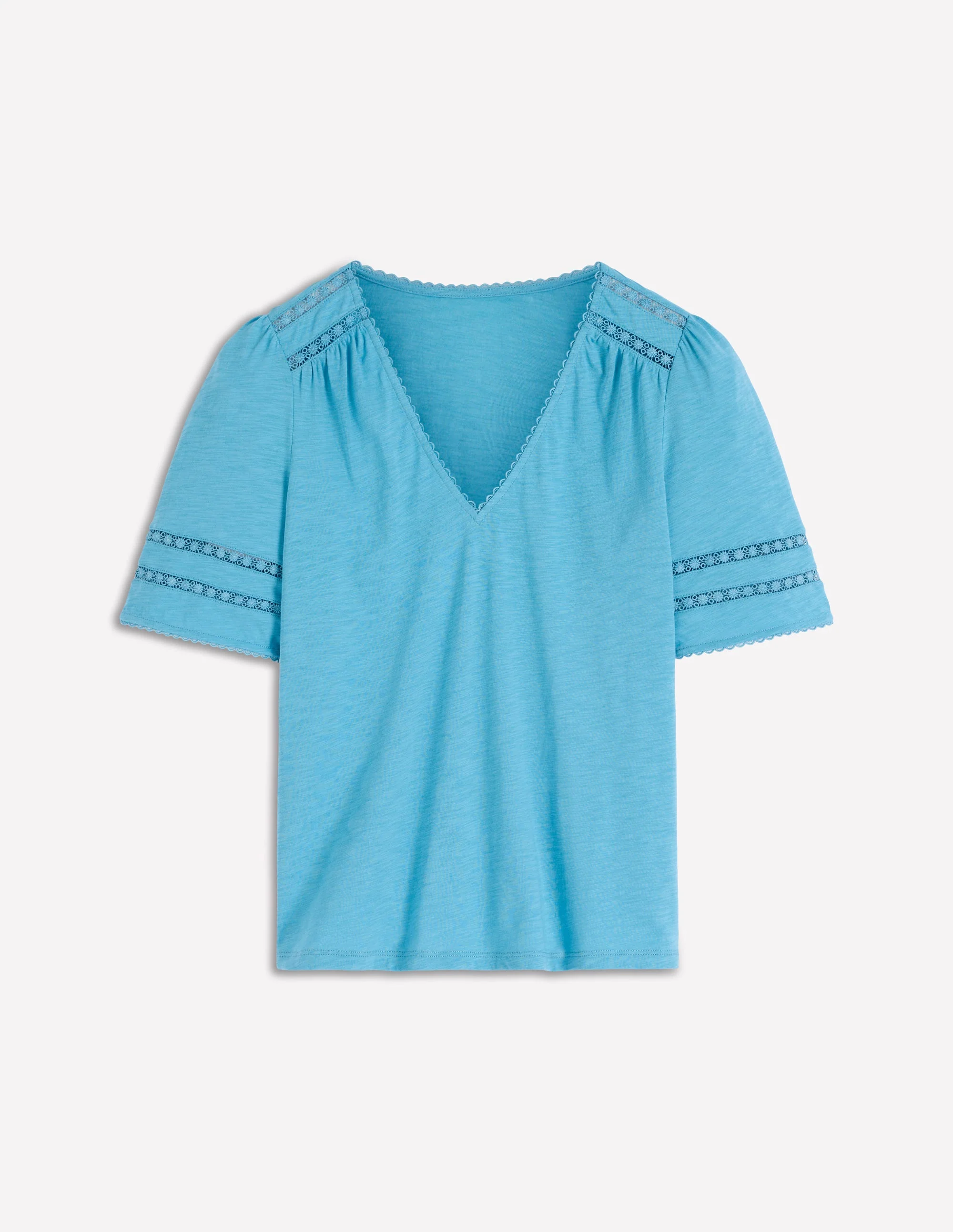 Poppy Trim V Neck T-Shirt-Duck Egg Blue - Image 6