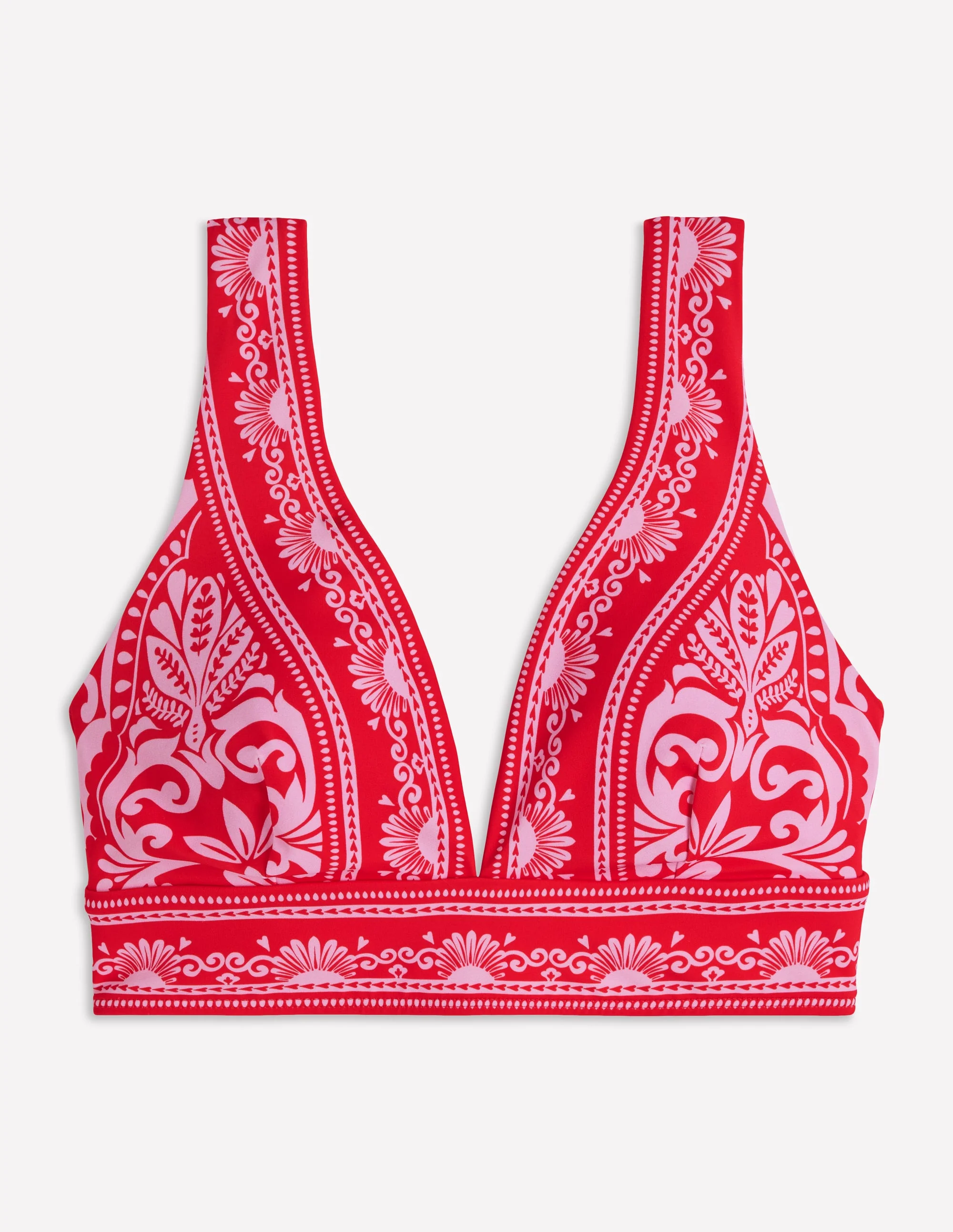 Porto V-neck Bikini Top-Red, Ornamental Garden - Image 8