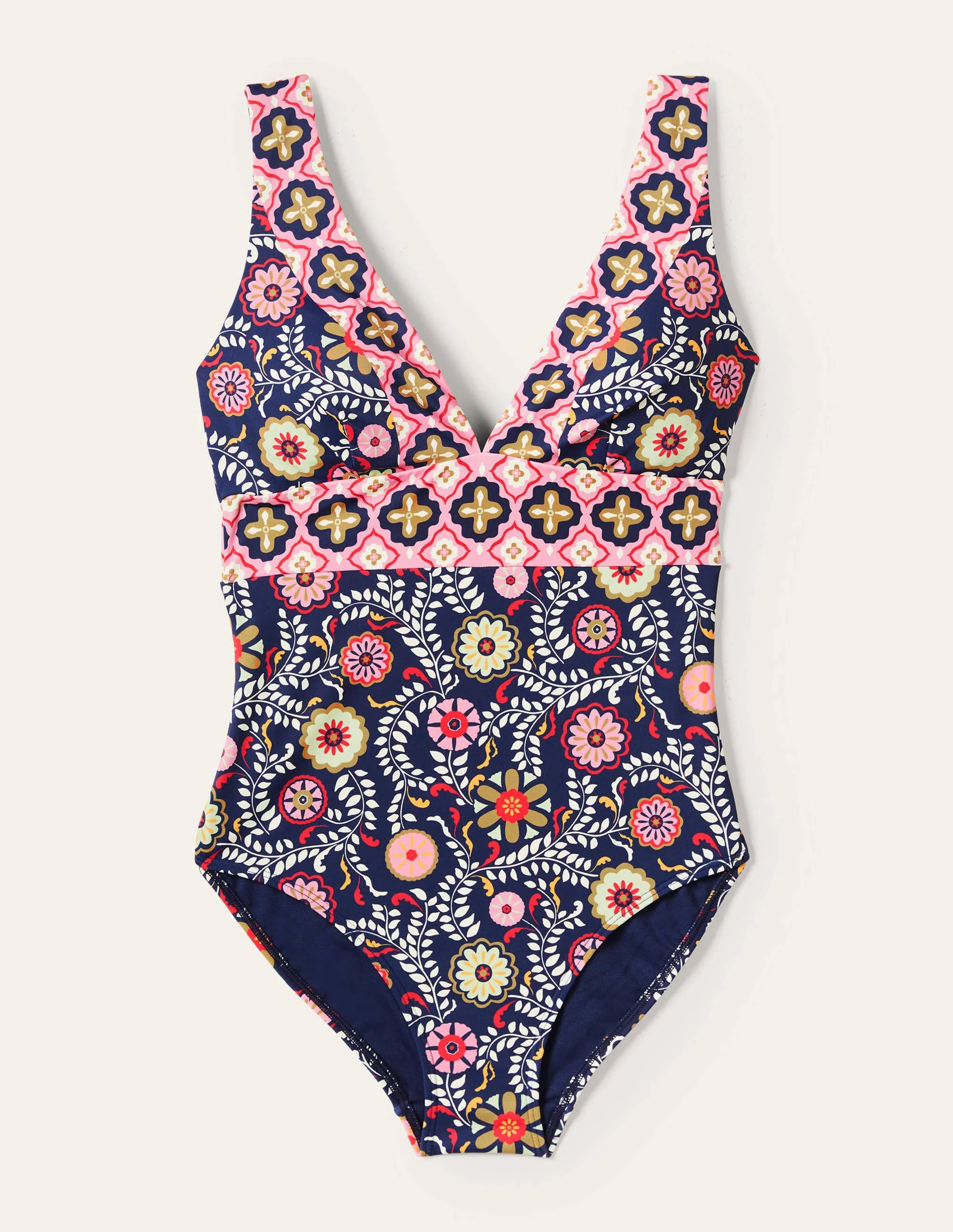 Porto V-neck Swimsuit-French Navy, Opulent Garden - Image 5