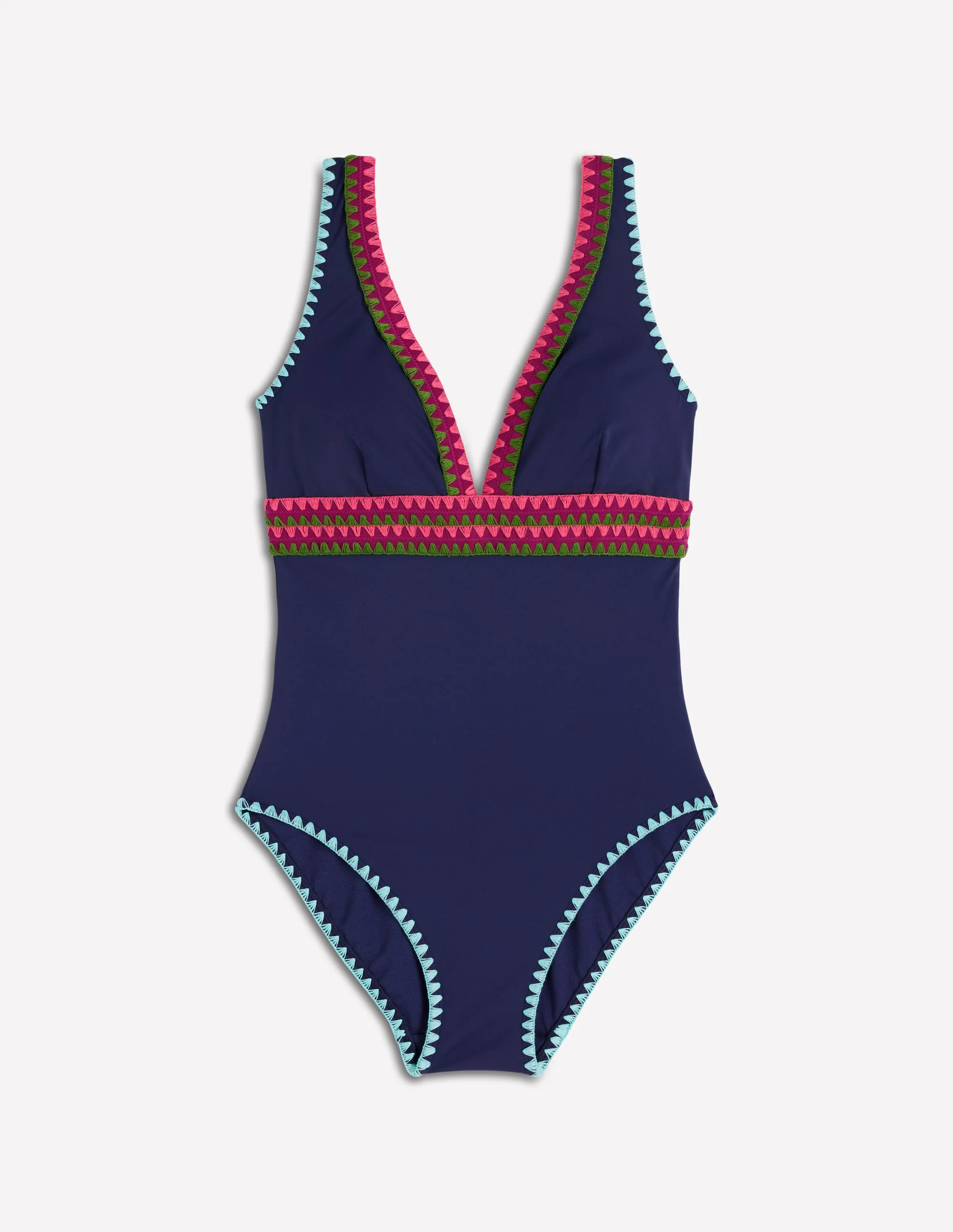 Porto V-neck Swimsuit-Navy, Embroidery - Image 5