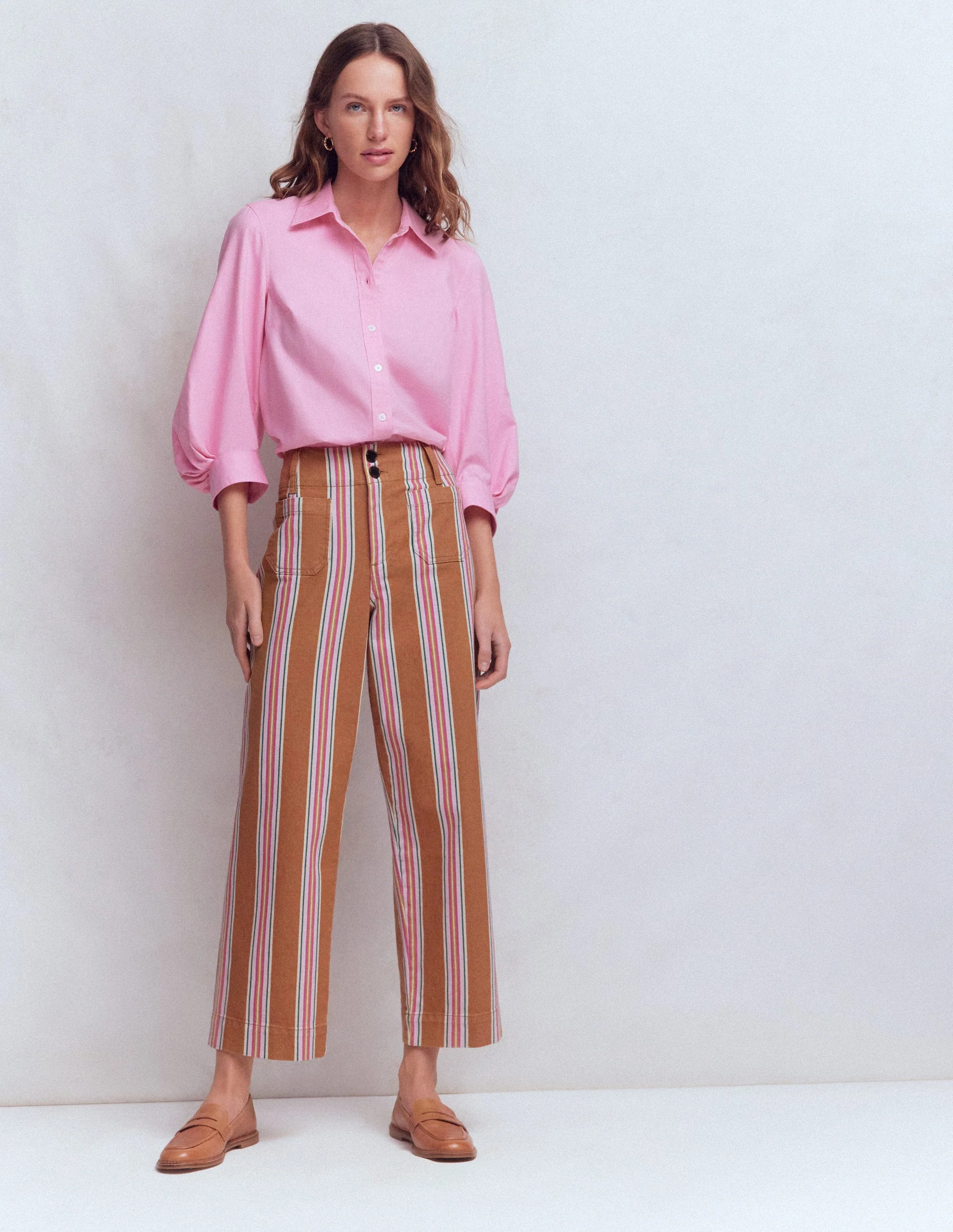 Primrose Cropped Pants-Cognac, Pink Stripe