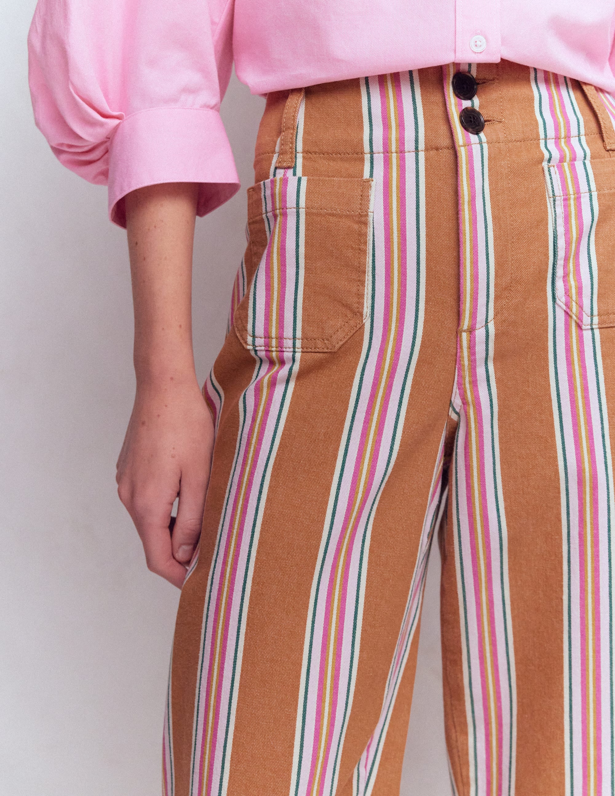 Primrose Cropped Pants-Cognac, Pink Stripe - Image 2