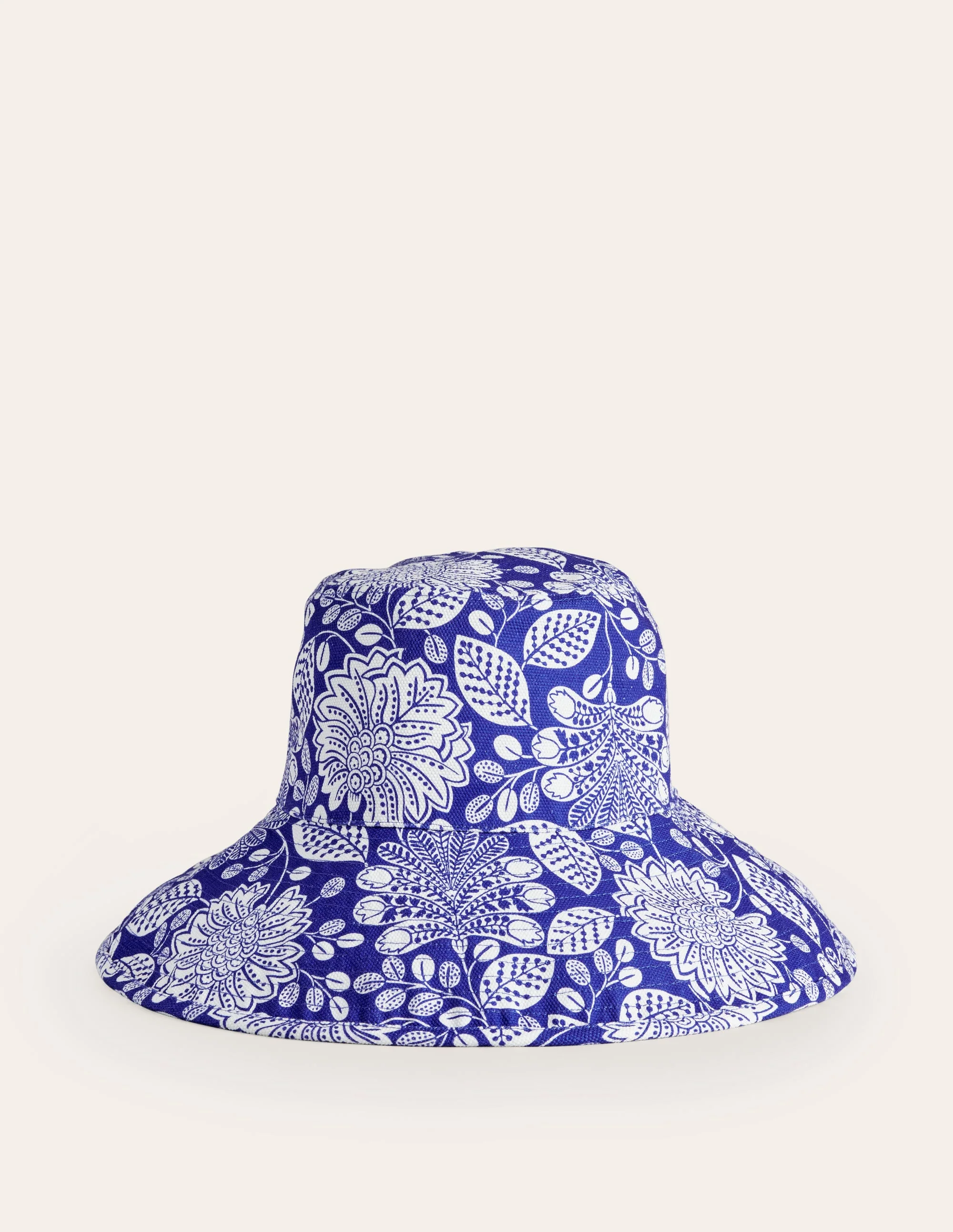 Printed Canvas Bucket Hat-Bright Blue, Gardenia Swirl - Image 2