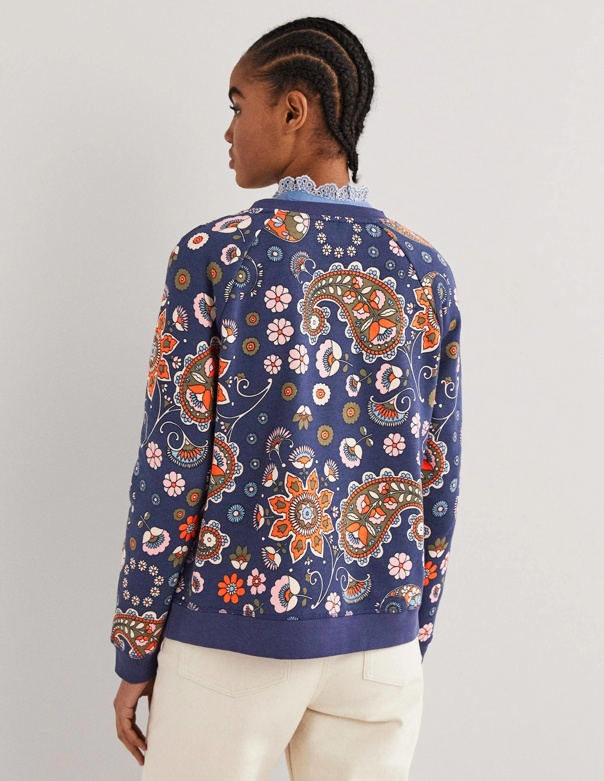 Printed Cotton Sweatshirt-French Navy, Passion Flower - Image 3