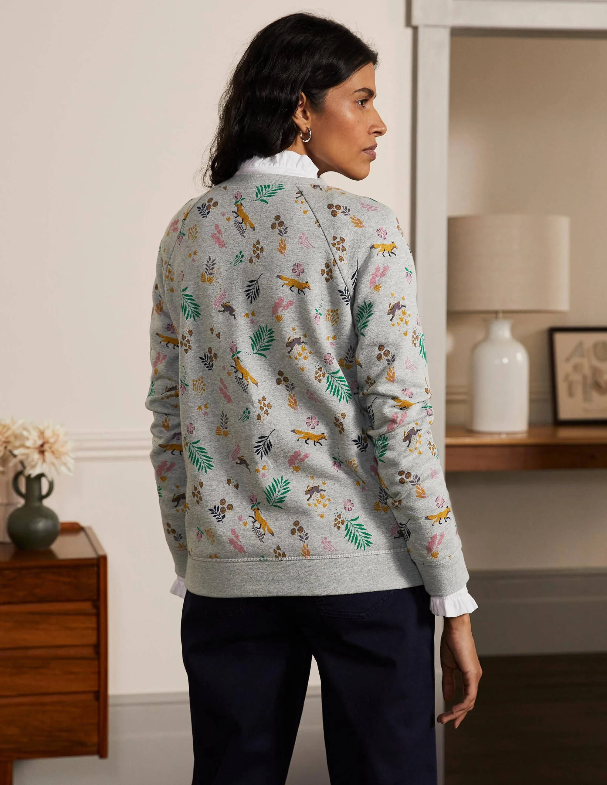 Printed Cotton Sweatshirt-Grey Marl, Fox Forest - Image 2