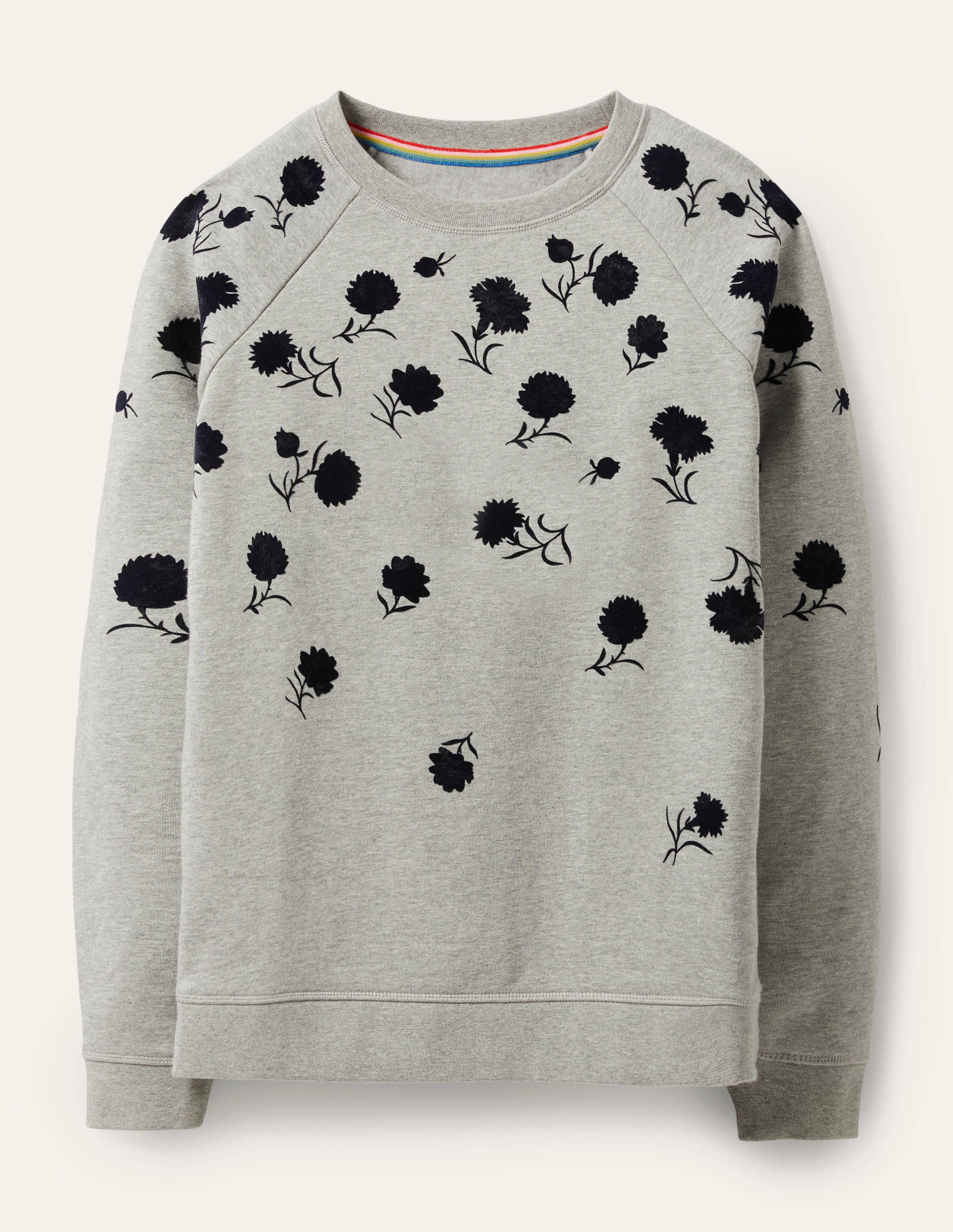 Printed Cotton Sweatshirt-Grey Marl, Leafy Bud - Image 6