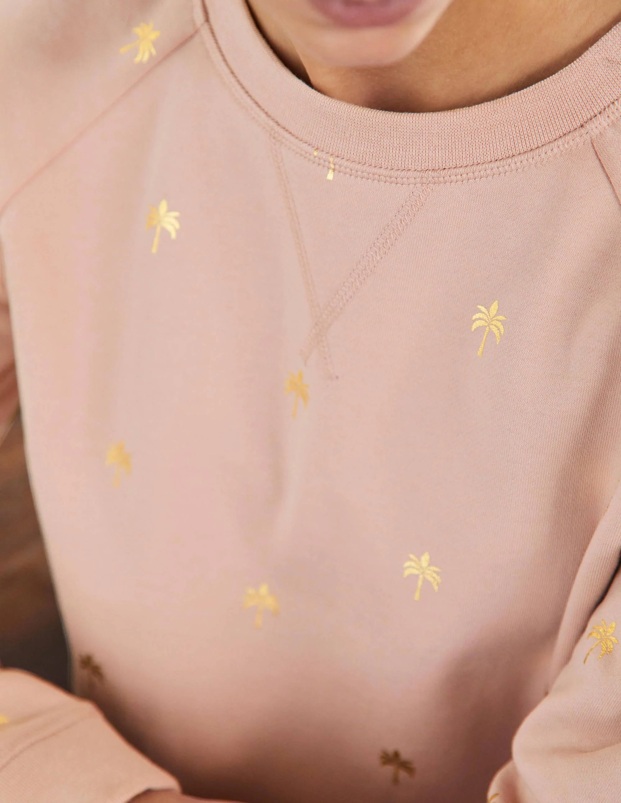 Printed Cotton Sweatshirt-Milkshake/Gold, Paradise Palm - Image 2