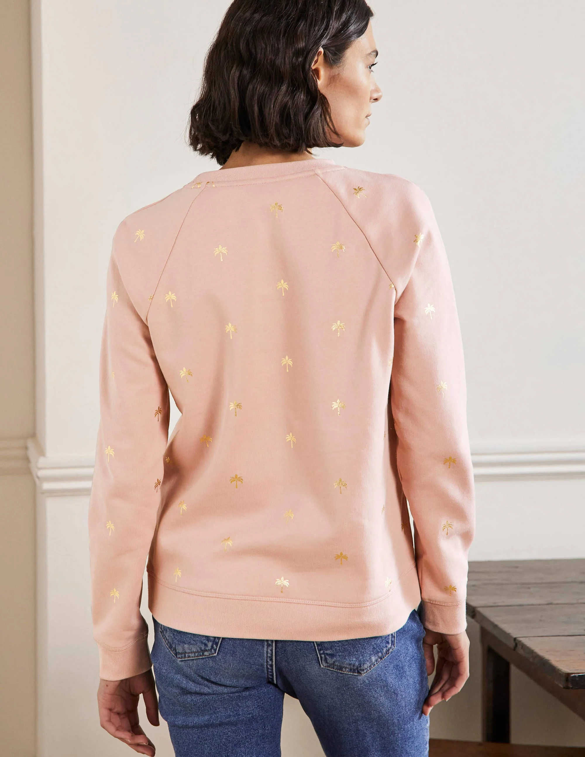 Printed Cotton Sweatshirt-Milkshake/Gold, Paradise Palm - Image 3