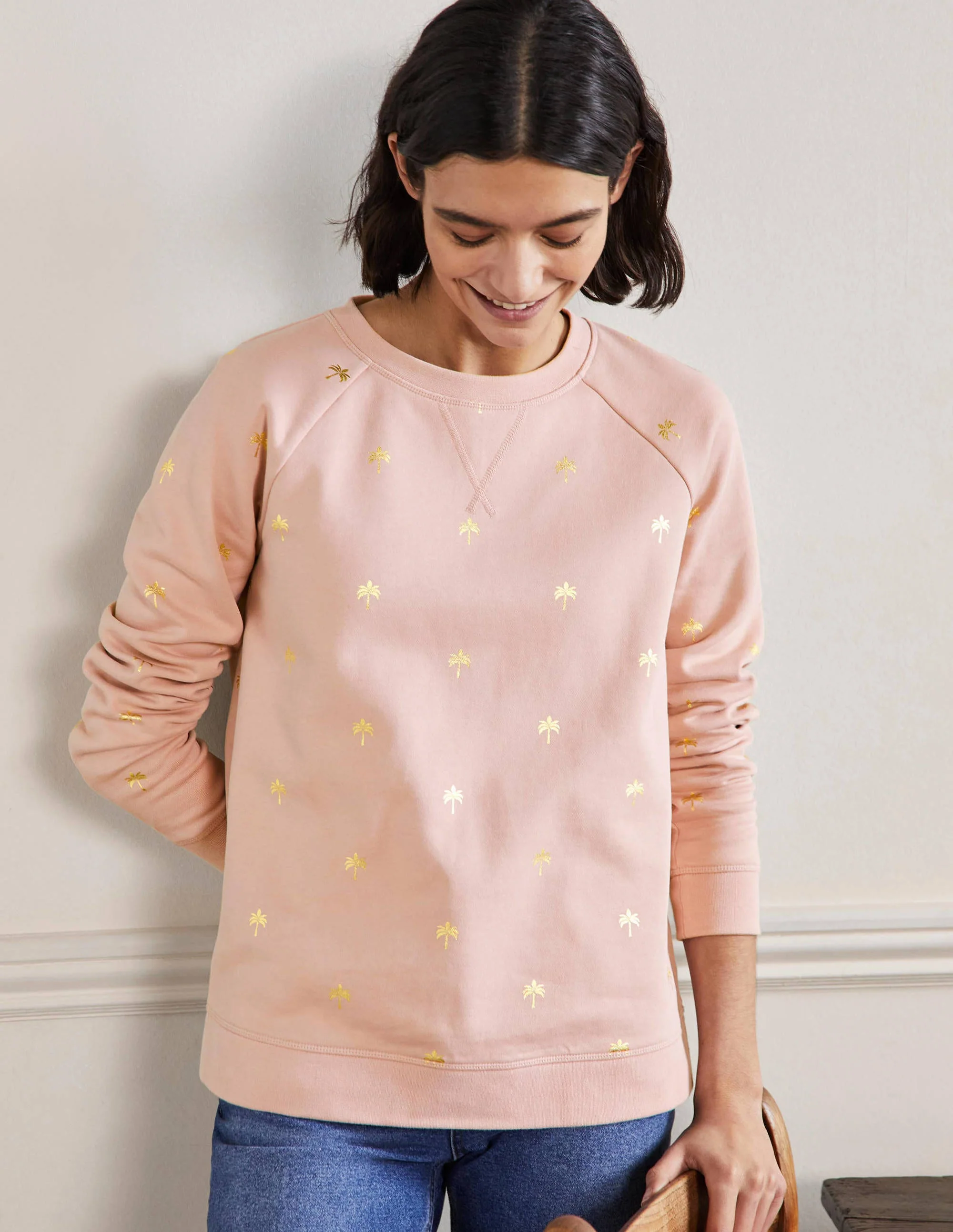 Printed Cotton Sweatshirt-Milkshake/Gold, Paradise Palm - Image 4