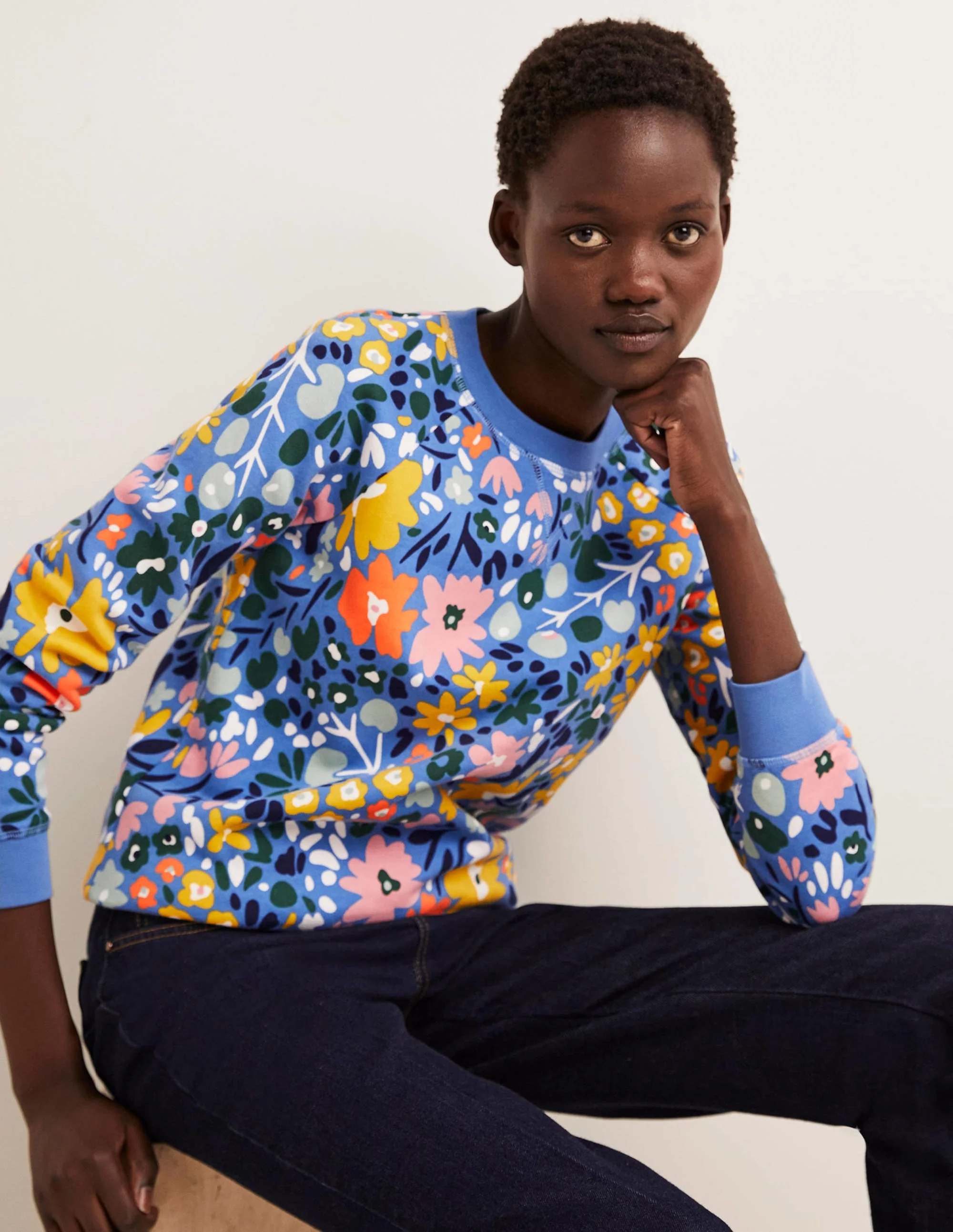 Printed Cotton Sweatshirt-Riviera Blue, Abstract Ditsy - Image 4