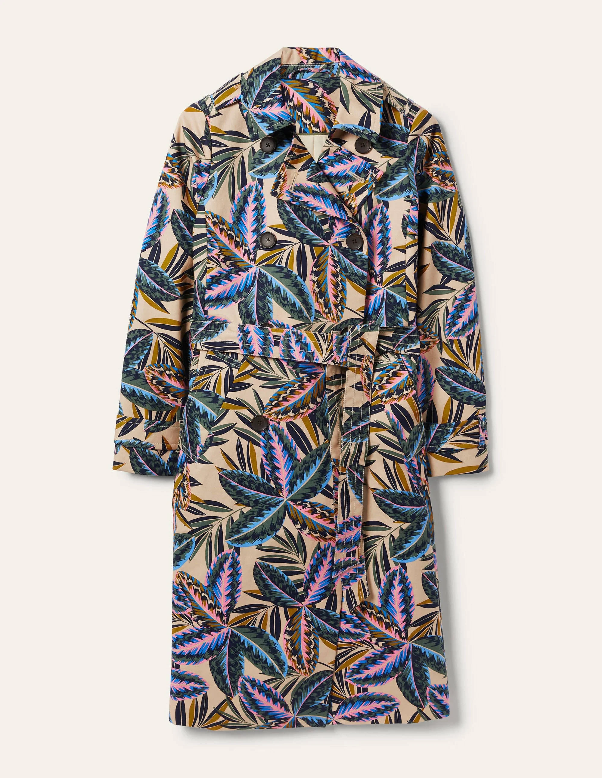 Printed Cotton Trench Coat-Rope, Exotic Leaves - Image 6
