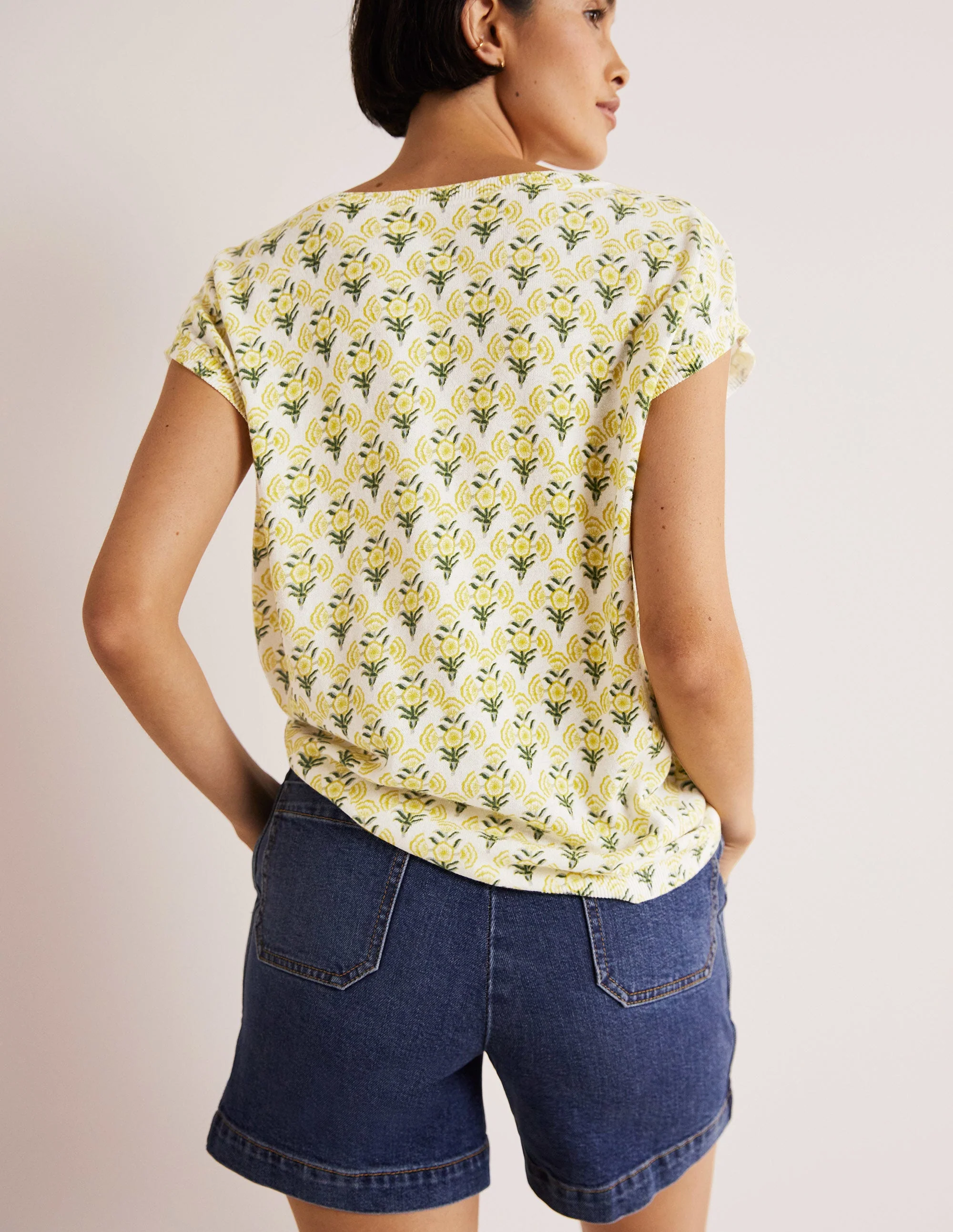 Printed Crew Neck Knitted Tank-Olive Oil, Poppy Geo - Image 3