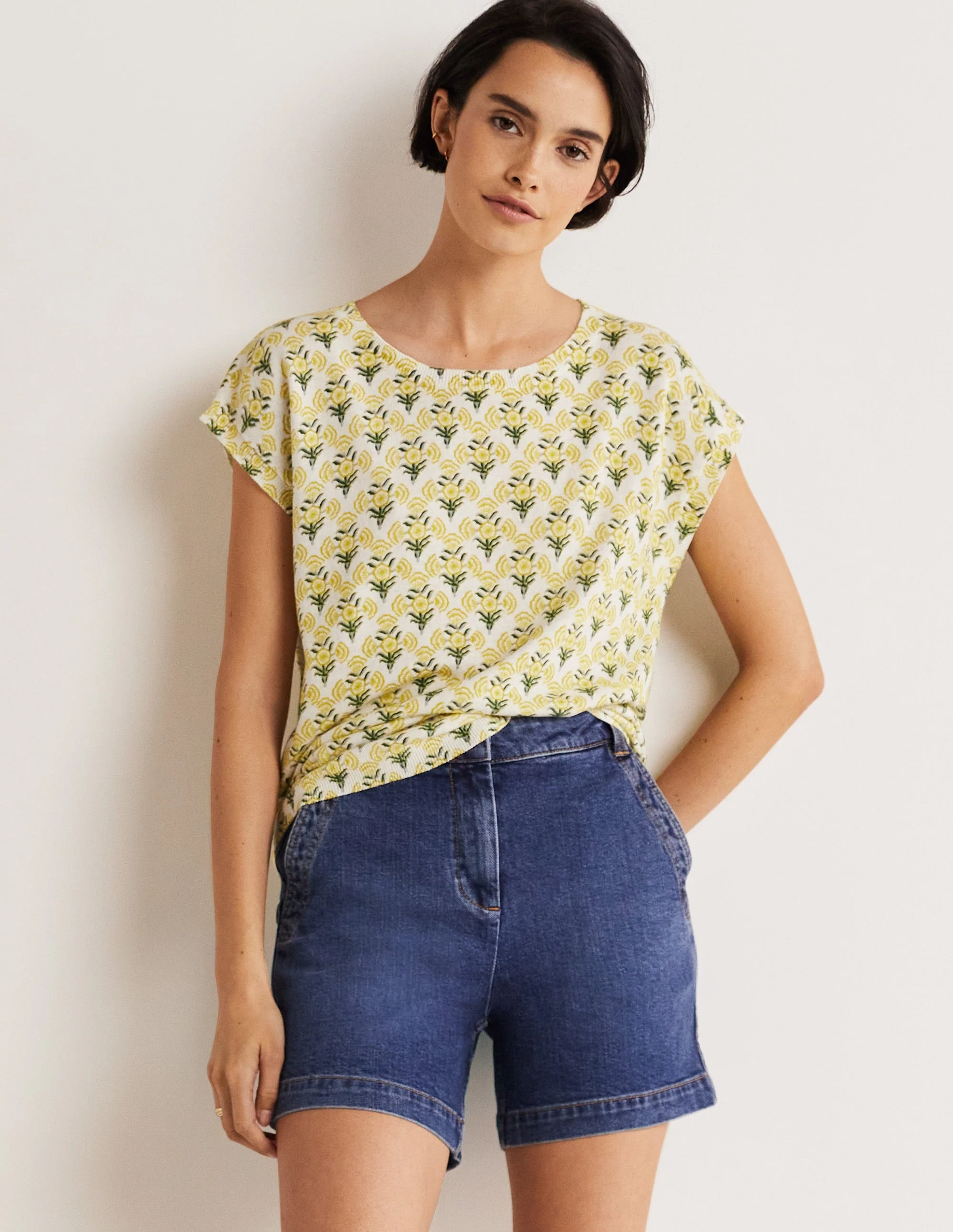 Printed Crew Neck Knitted Tank-Olive Oil, Poppy Geo - Image 5