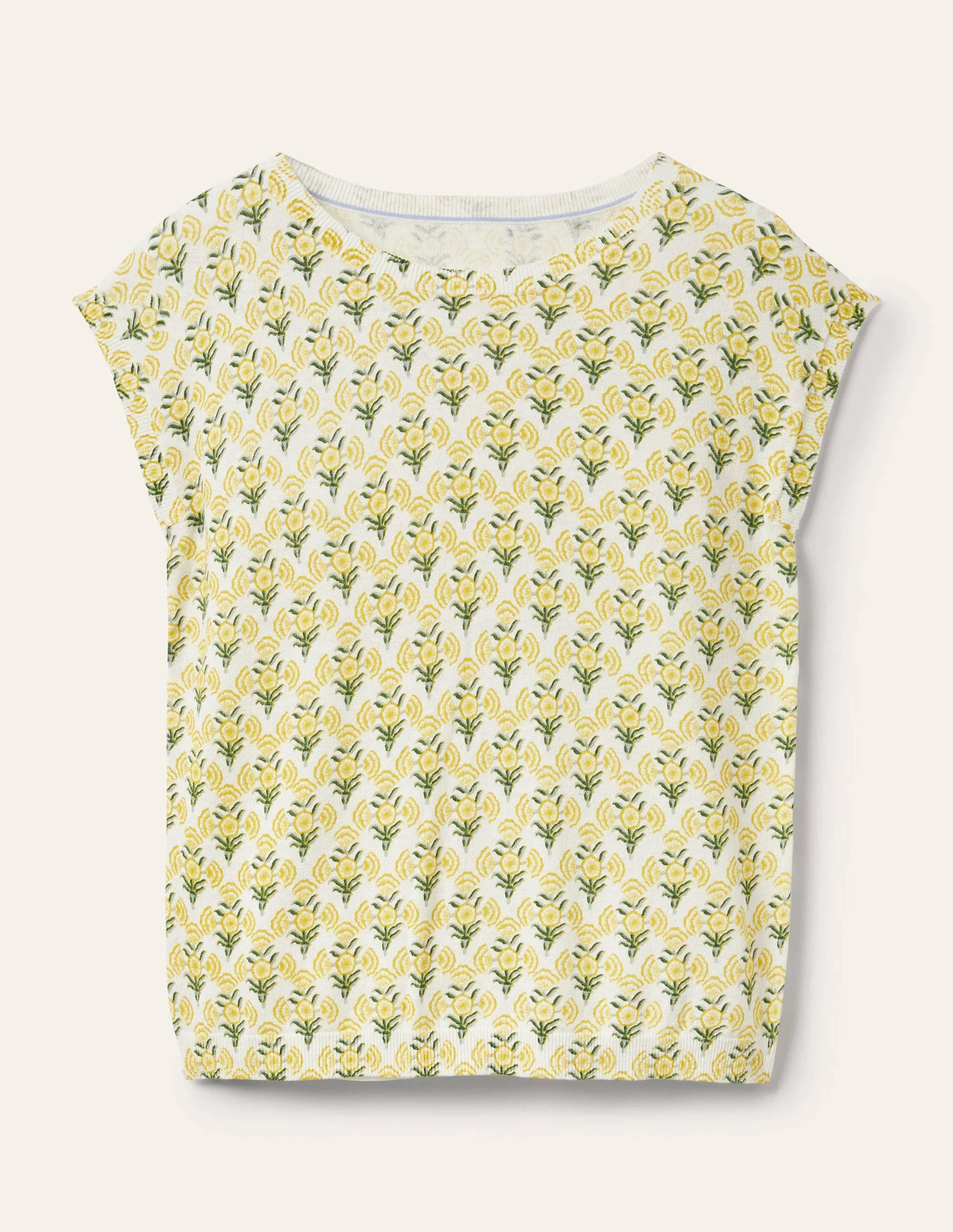 Printed Crew Neck Knitted Tank-Olive Oil, Poppy Geo - Image 6
