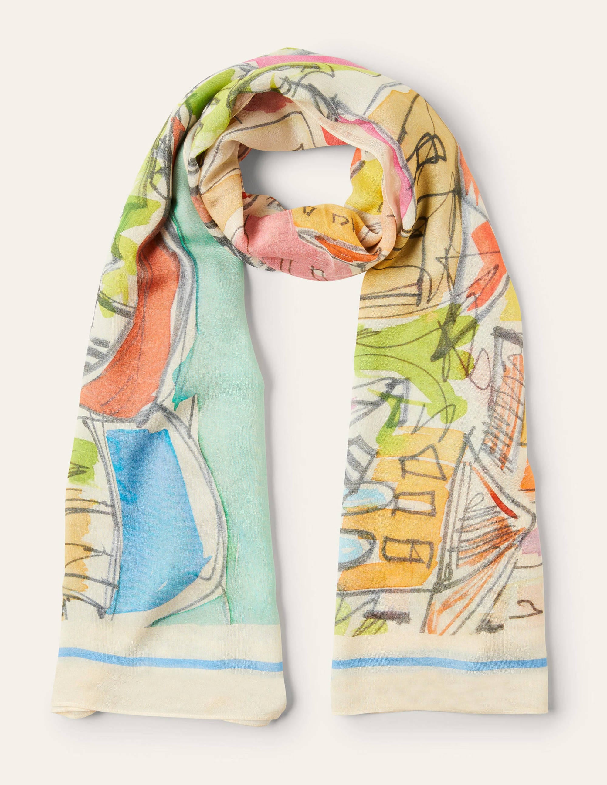 Printed Modal Scarf-Surf, Rainbow Village