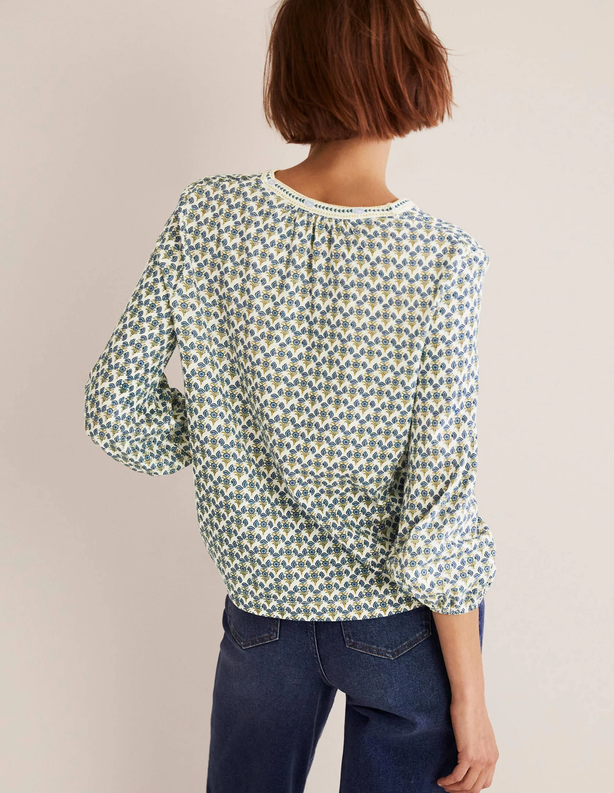 Printed Notch Neck Jersey Top-Chesapeake Bay, Poppy Geo - Image 3