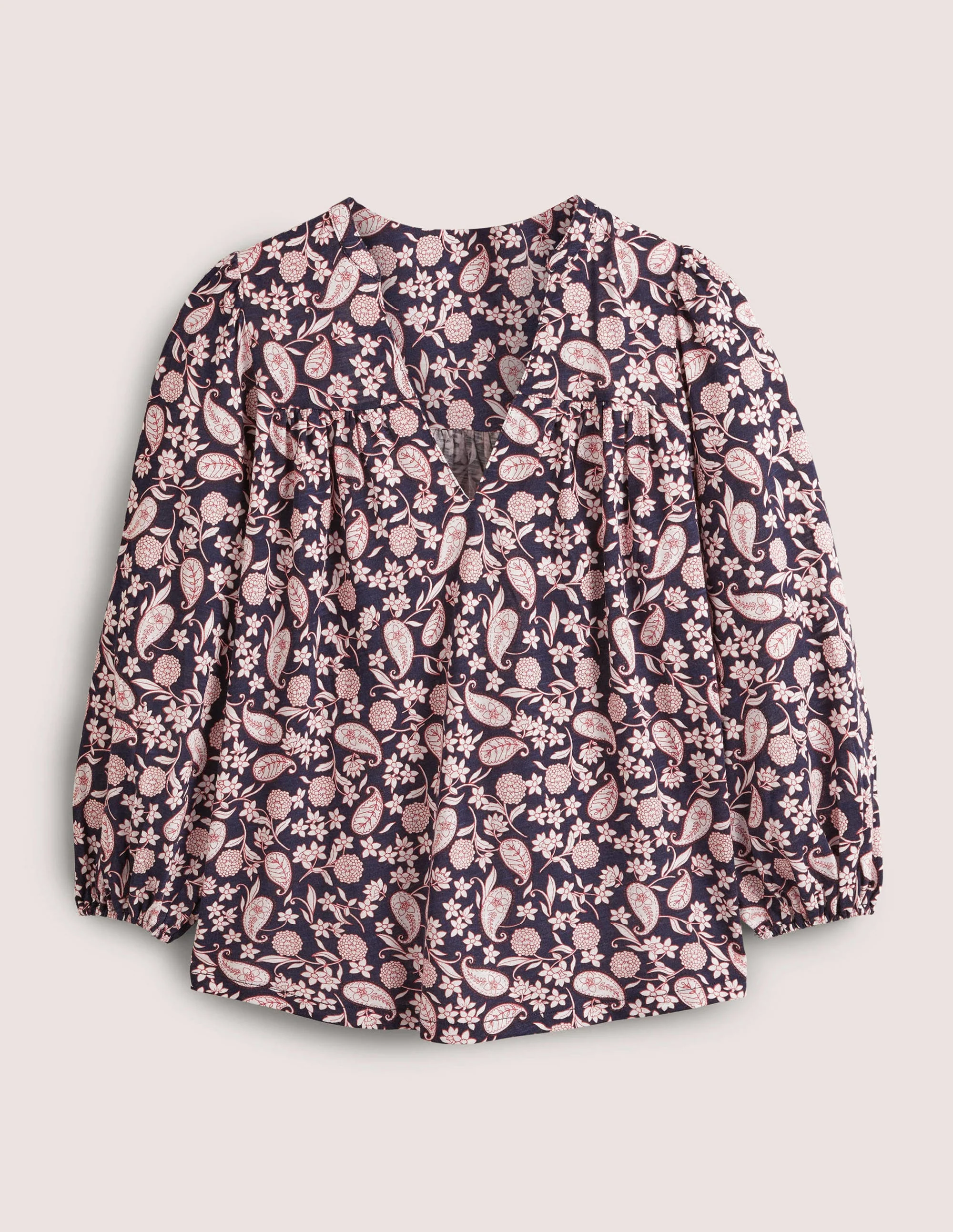 Printed Notch Neck Top-Navy, Flower Garden - Image 5