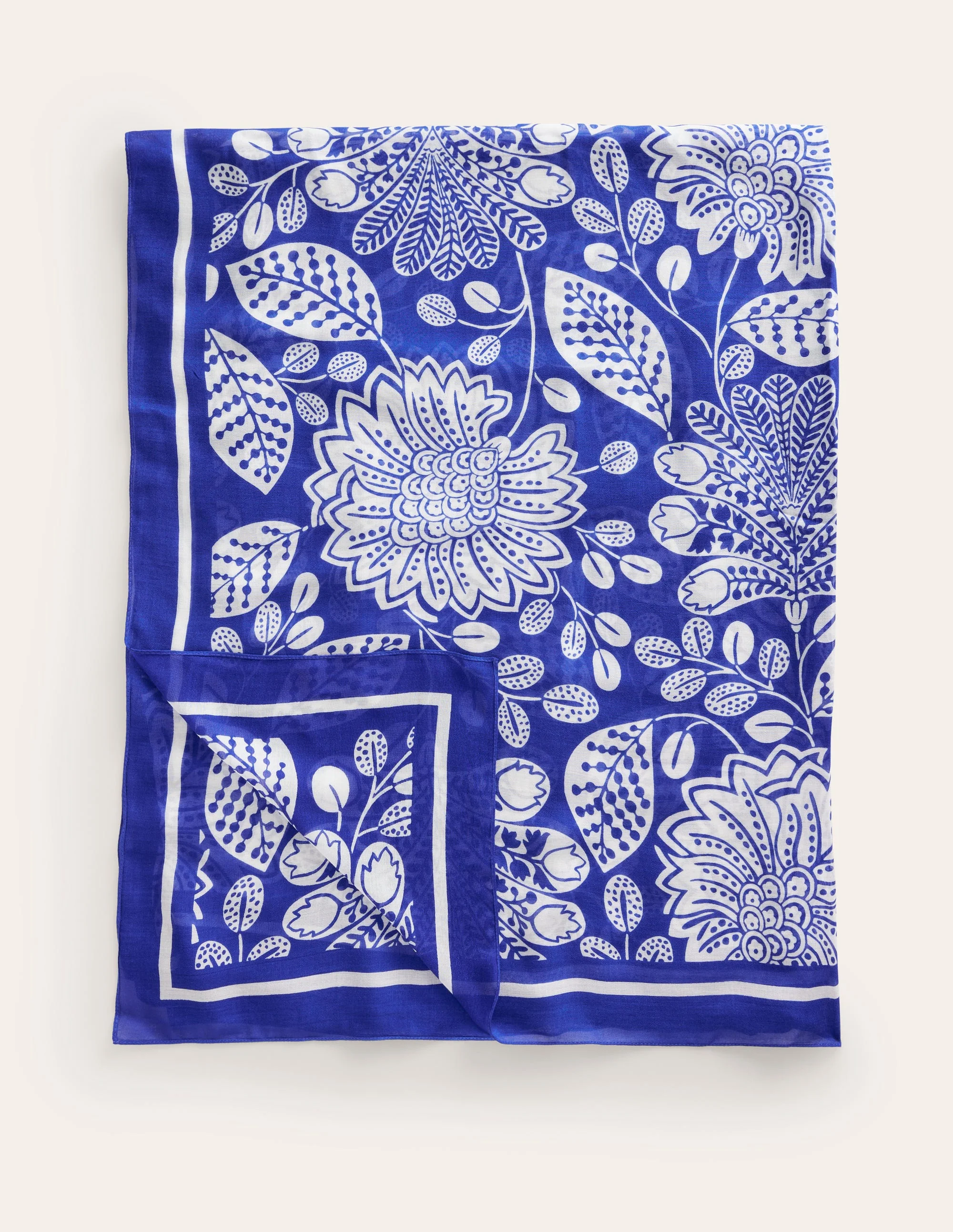 Printed Sarong Scarf-Bright Blue, Gardenia Swirl - Image 3