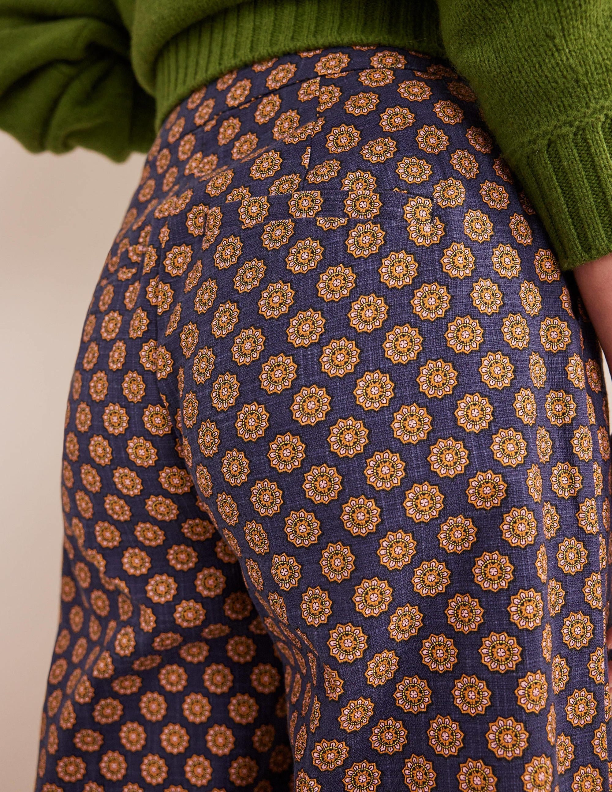 Printed Straight Pants-Navy, Sunflower Geo - Image 2
