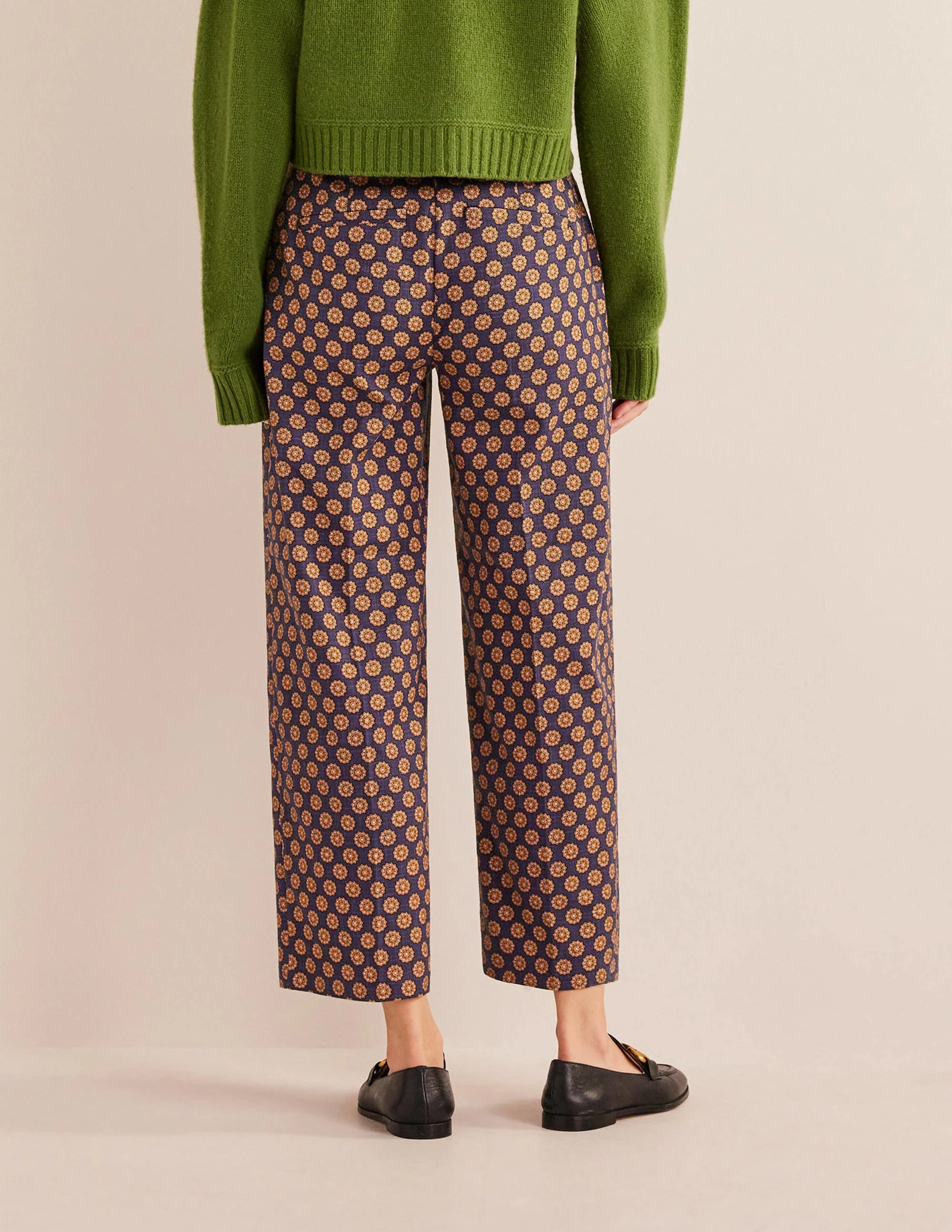 Printed Straight Pants-Navy, Sunflower Geo - Image 3