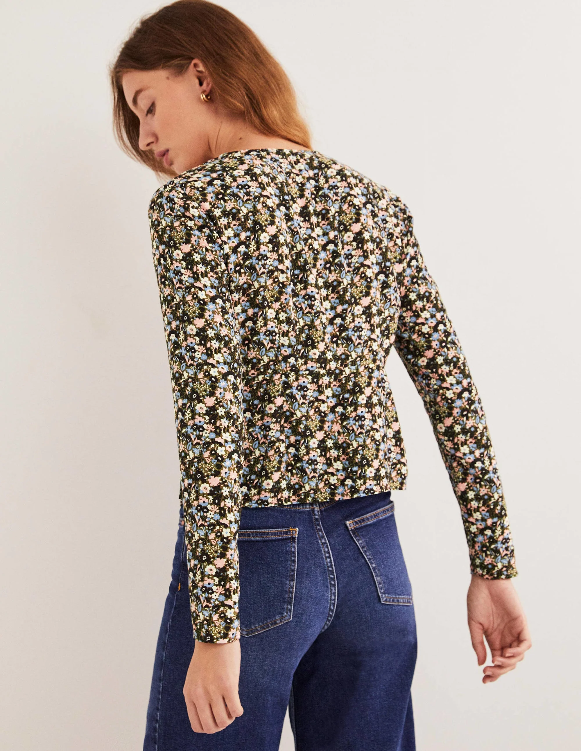 Printed V-Neck Top-Basil, Floret Meadow - Image 3