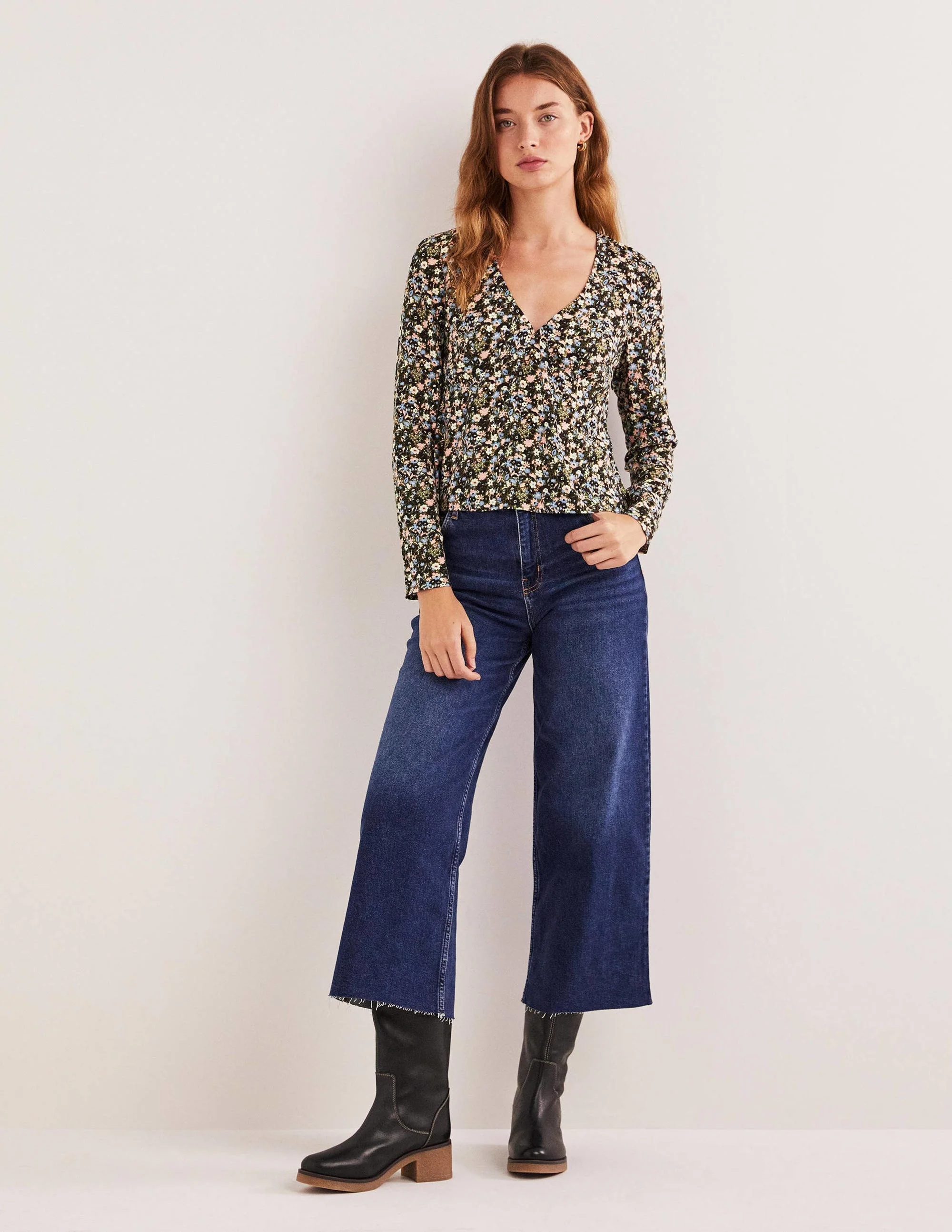 Printed V-Neck Top-Basil, Floret Meadow - Image 4
