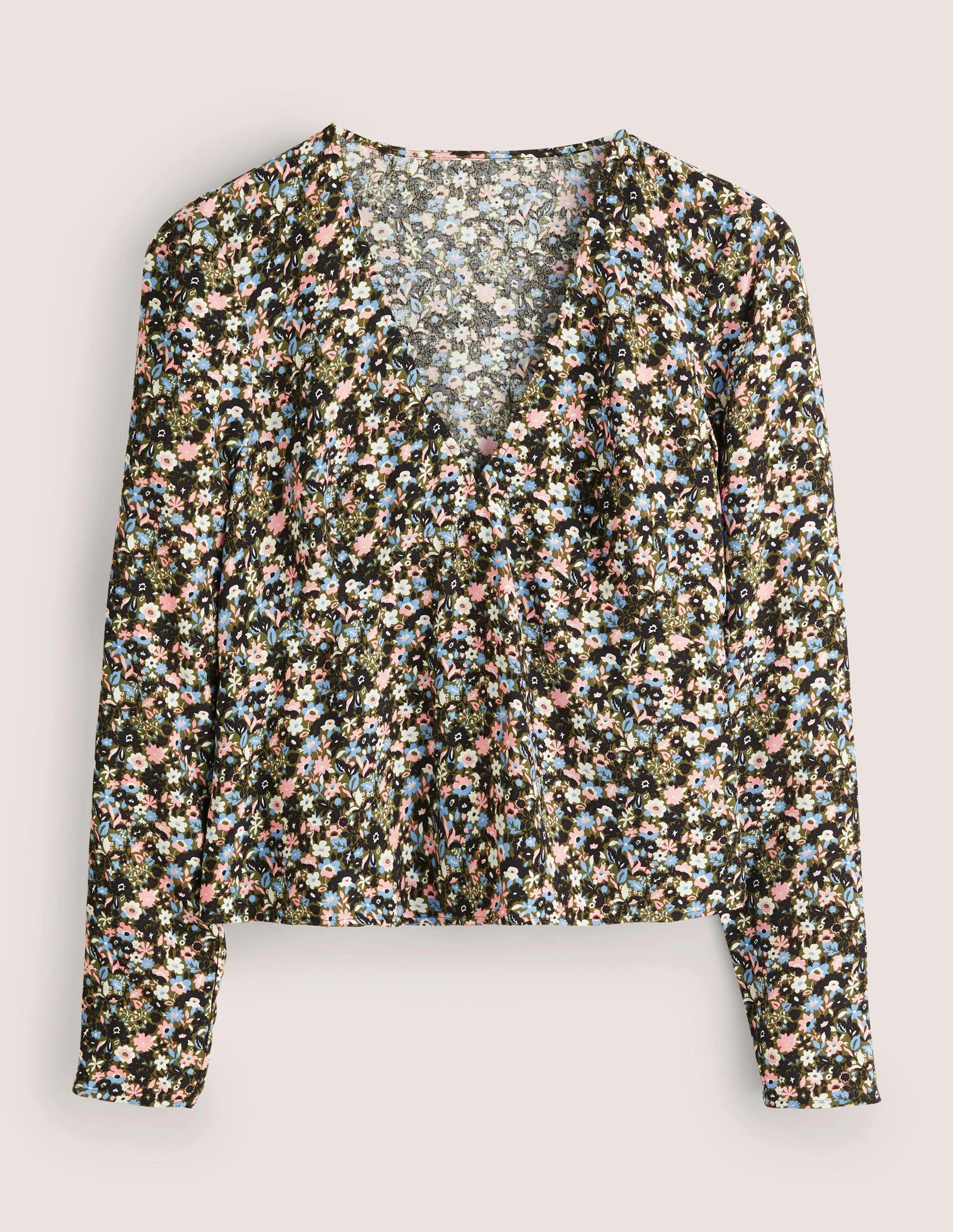 Printed V-Neck Top-Basil, Floret Meadow - Image 5