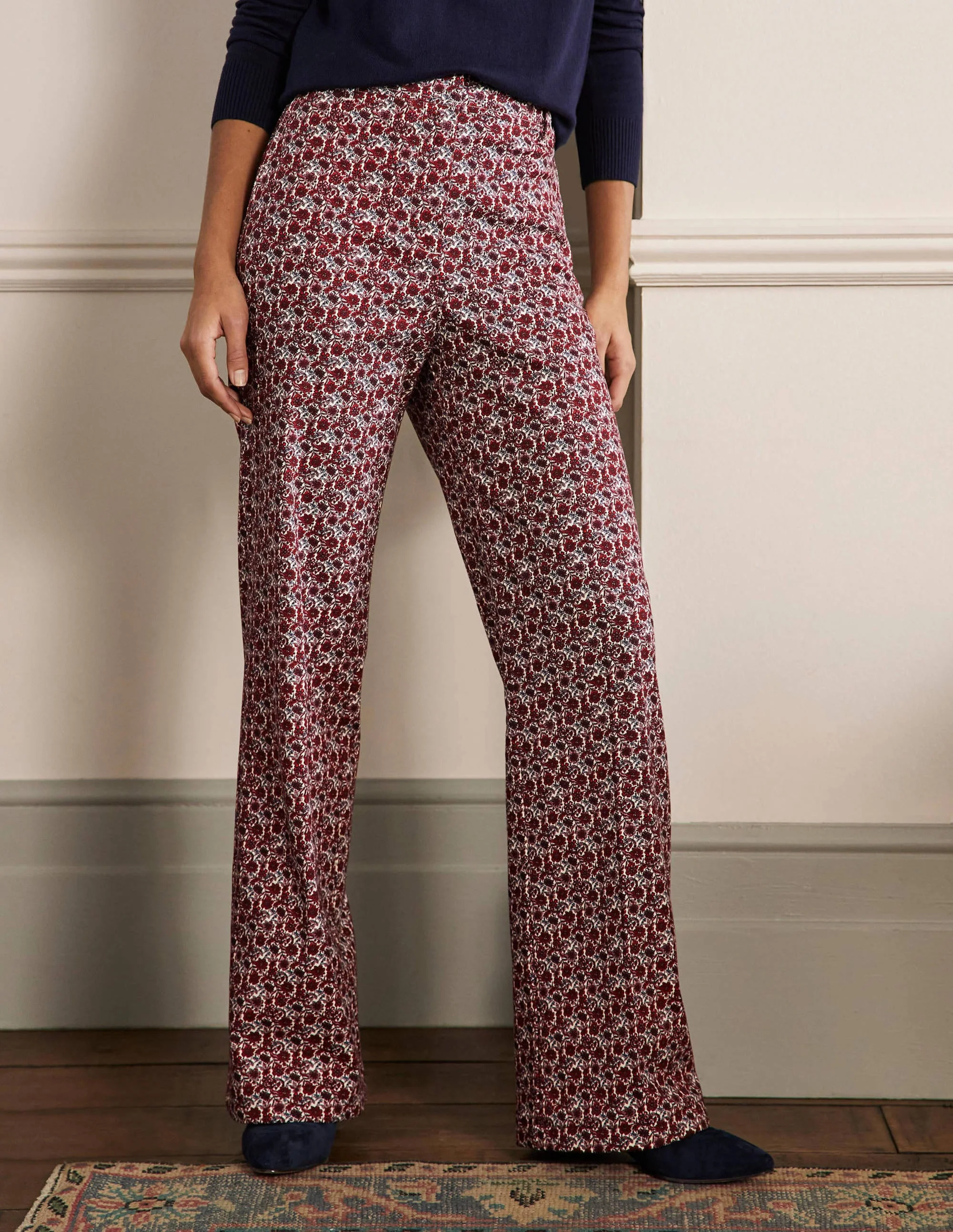 Printed Wideleg Pants-Red/Dusty Blue Floret Bloom - Image 4