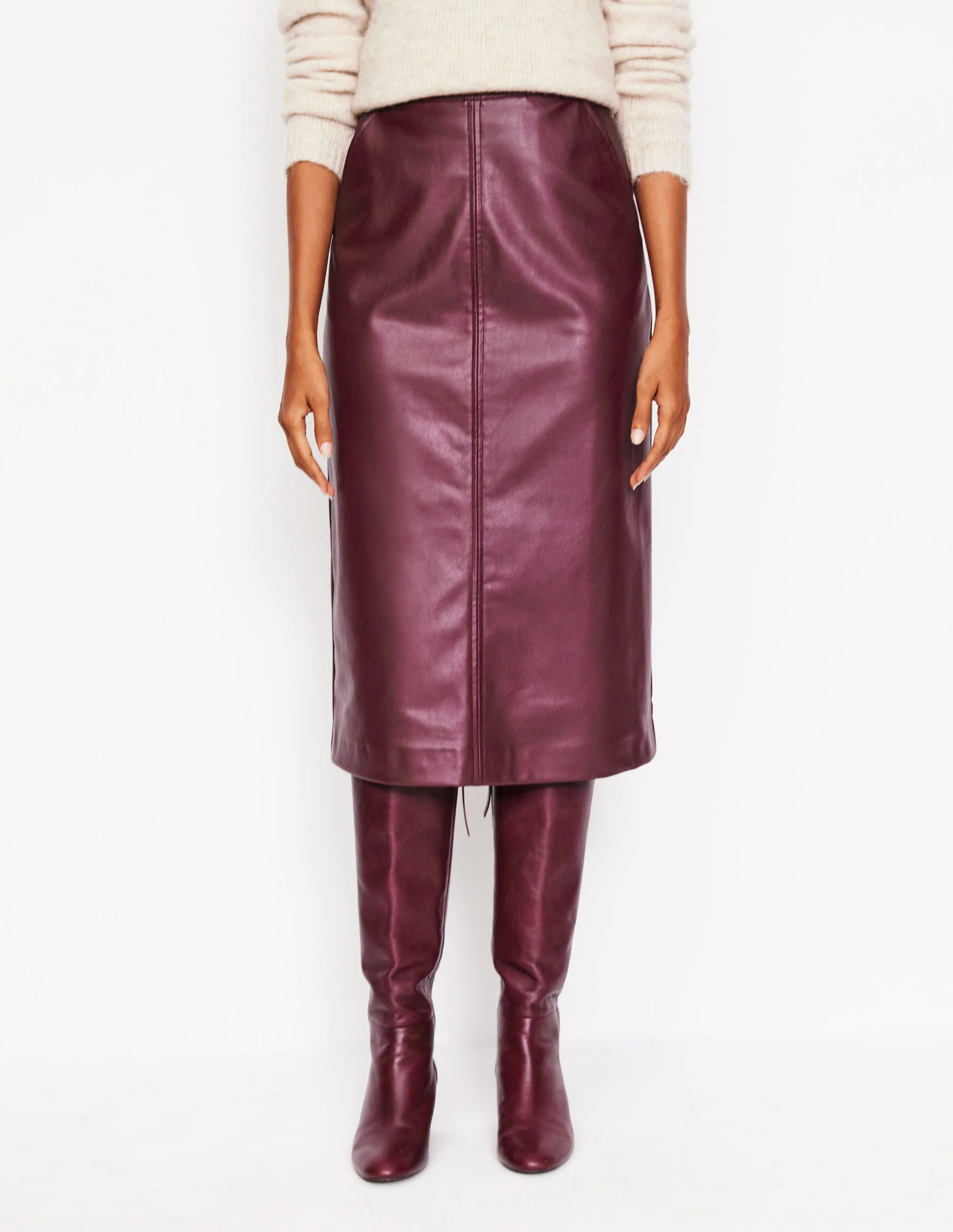 PU Straight Skirt-Ox Blood - Image 4