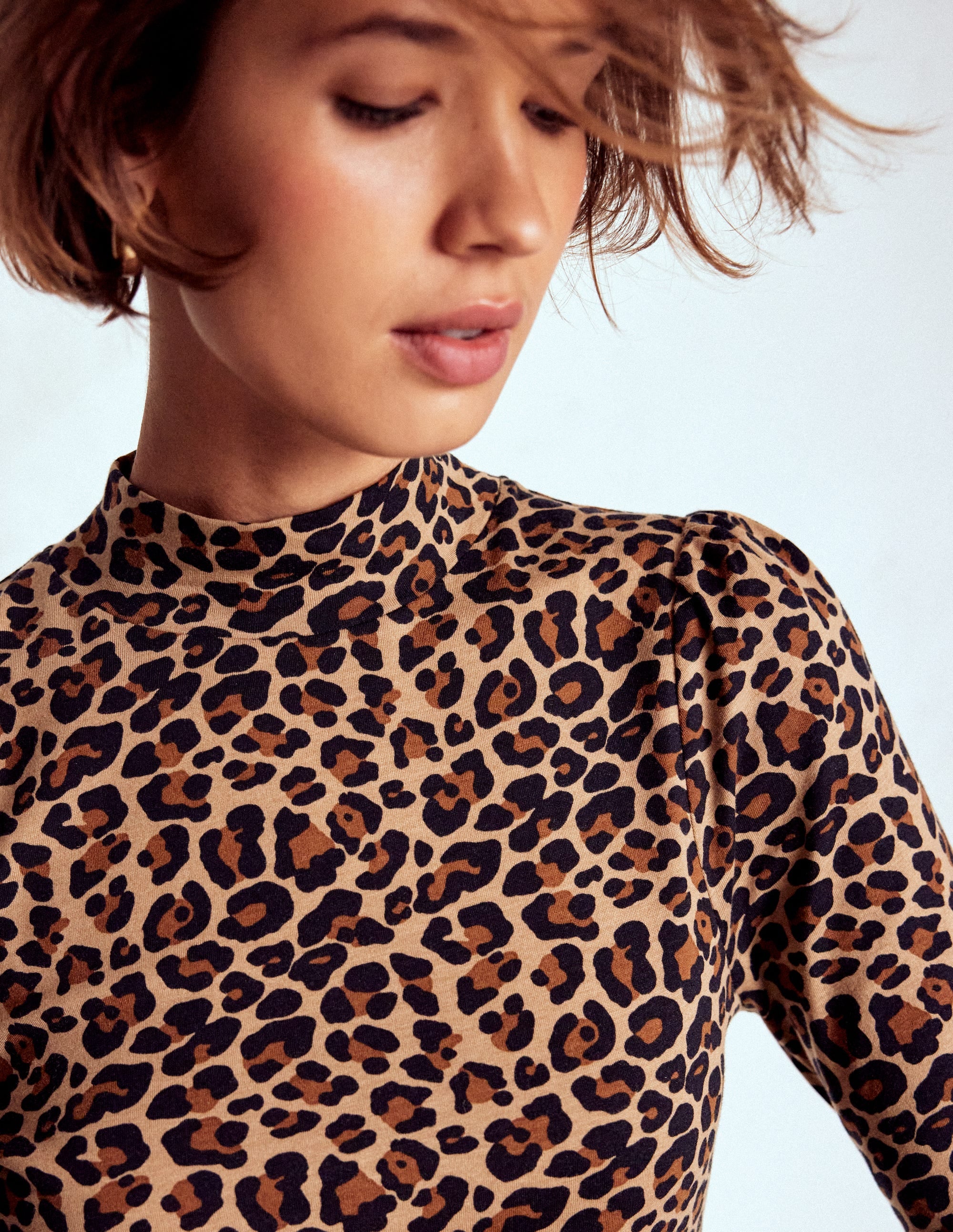 Puff Shoulder Jersey Top-Cheetah Spot - Image 2
